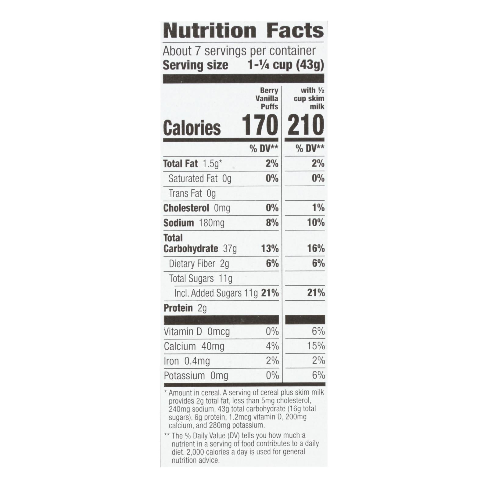 Cascadian Farm Cereal - Organic - Berry Vanilla Puff - 10.25 Oz - Case Of 12