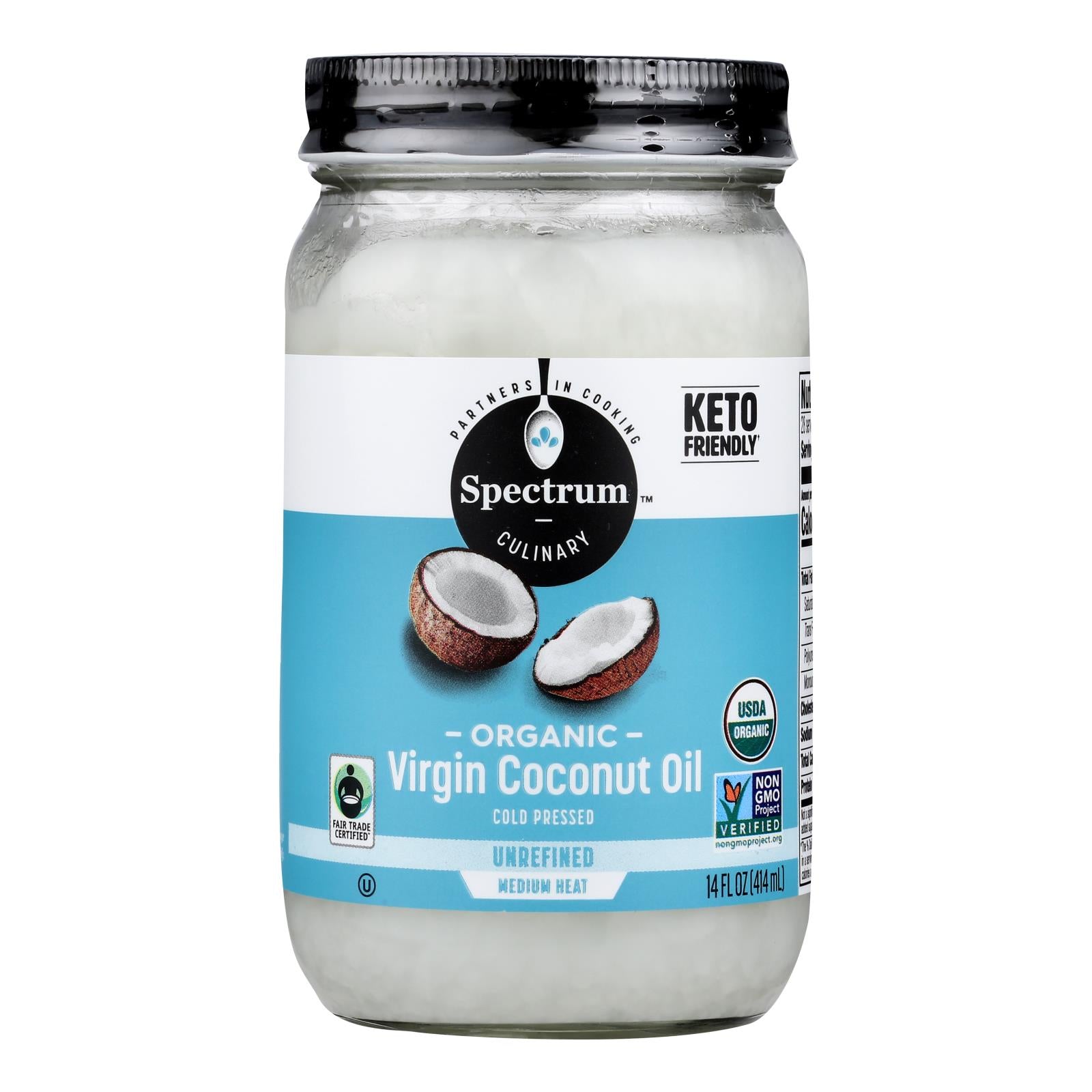 Spectrum Naturals Unrefined Organic Virgin Coconut Oil - Case of 12 - 14 Fl oz.