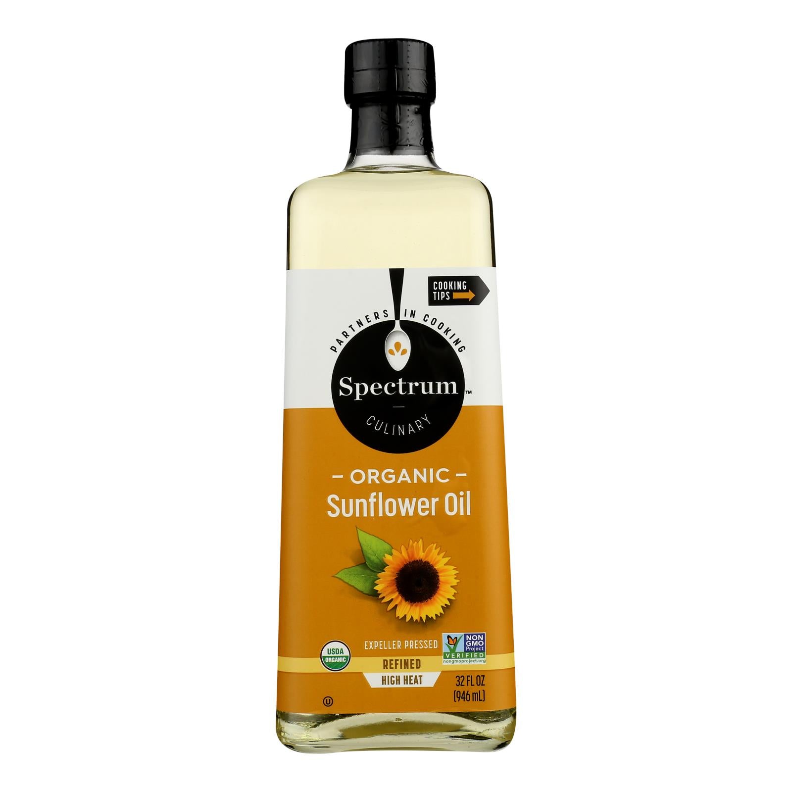 Spectrum Naturals High Heat Refined Organic Sunflower Oil - Case Of 12 - 32 Fl Oz.
