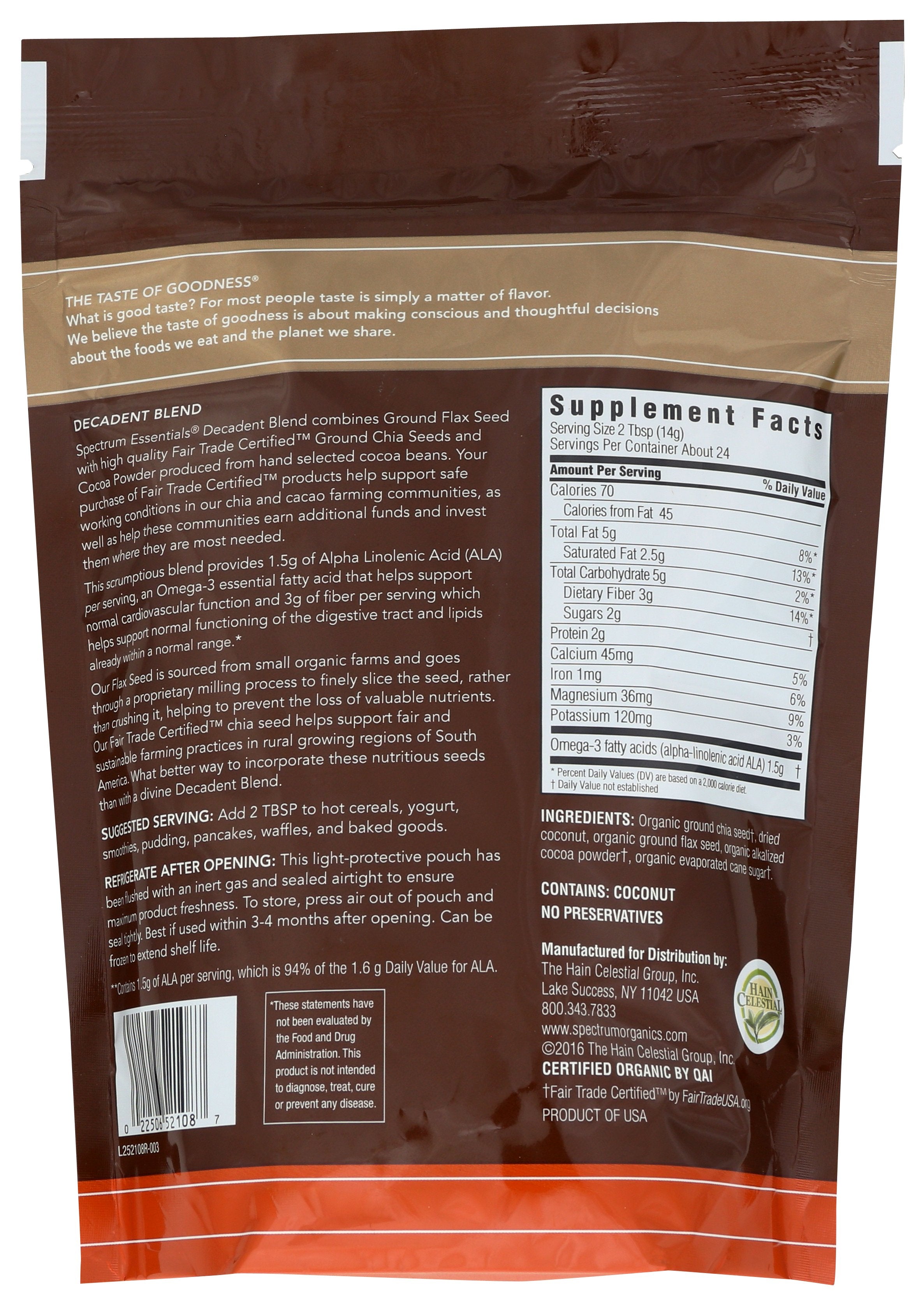 SPECTRUM ESSENTIAL FLAX SEED CHIA COCOA COCNT - Case of 3