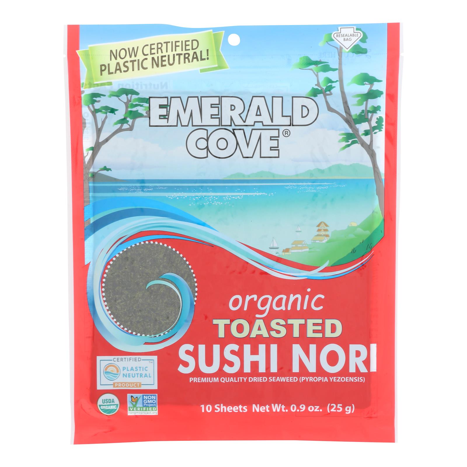 Emerald Cove Organic Pacific Sushi Nori - Toasted - Silver Grade - 10 Sheets - Case Of 6