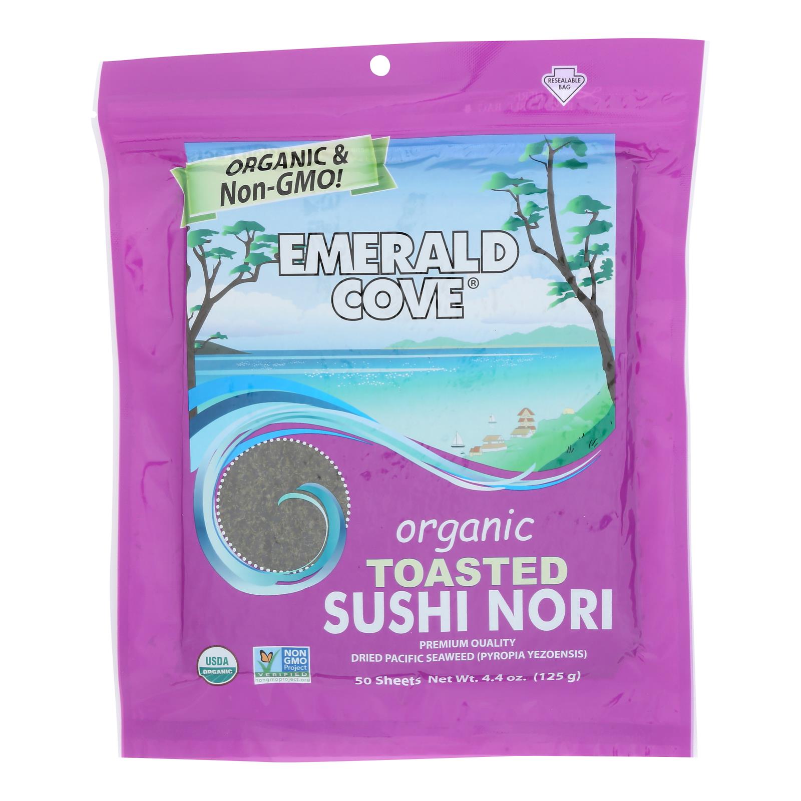 Emerald Cove Organic Pacific Sushi Nori - Toasted - Silver Grade - 50 Sheets - Case of 4