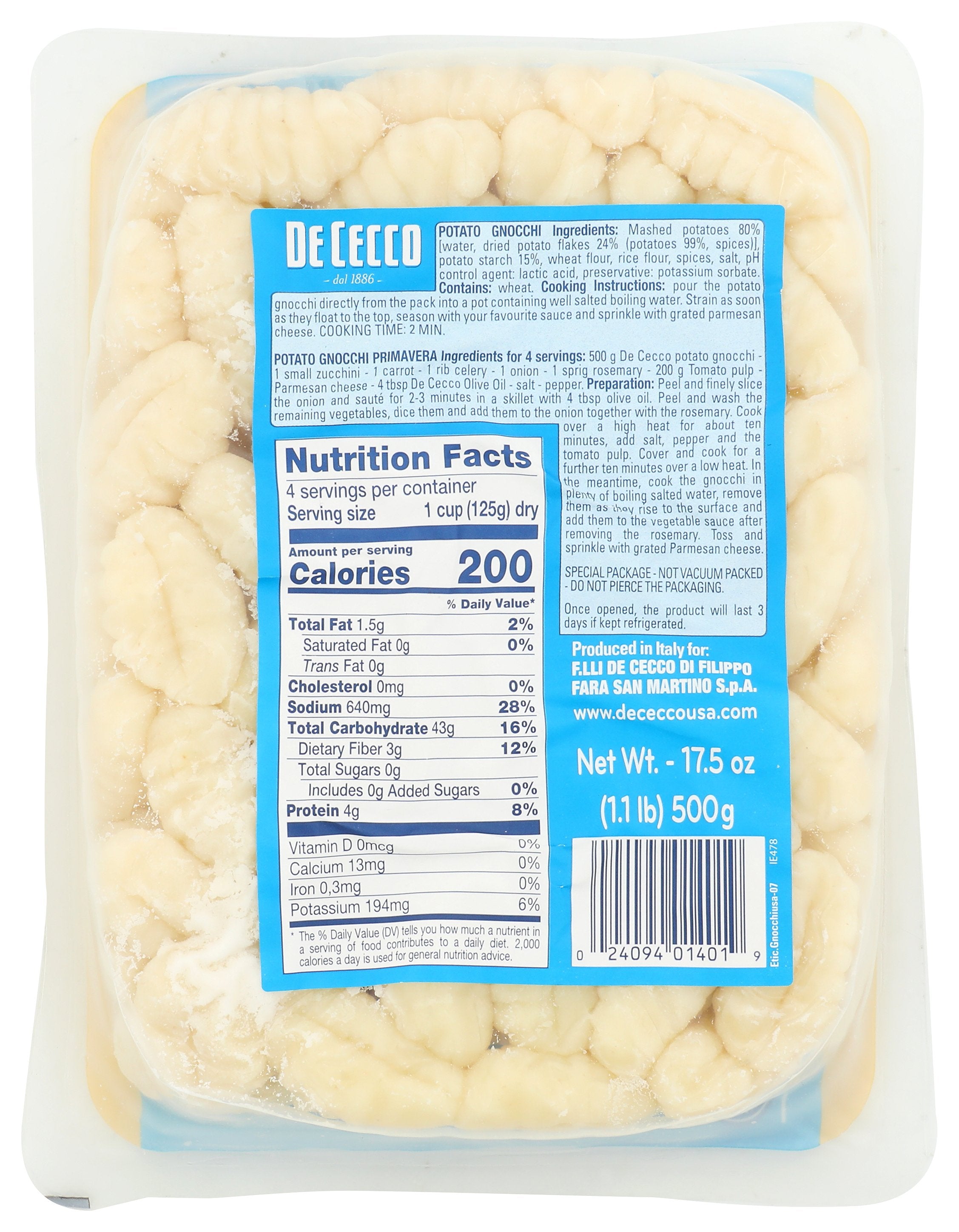 DE CECCO PASTA GNOCCHI PTO - Case of 12