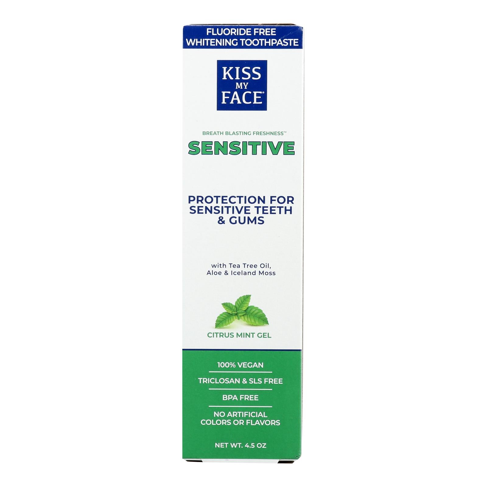 Kiss My Face Toothpaste - Sensitive - Fluoride Free - Gel - 4.5 Oz