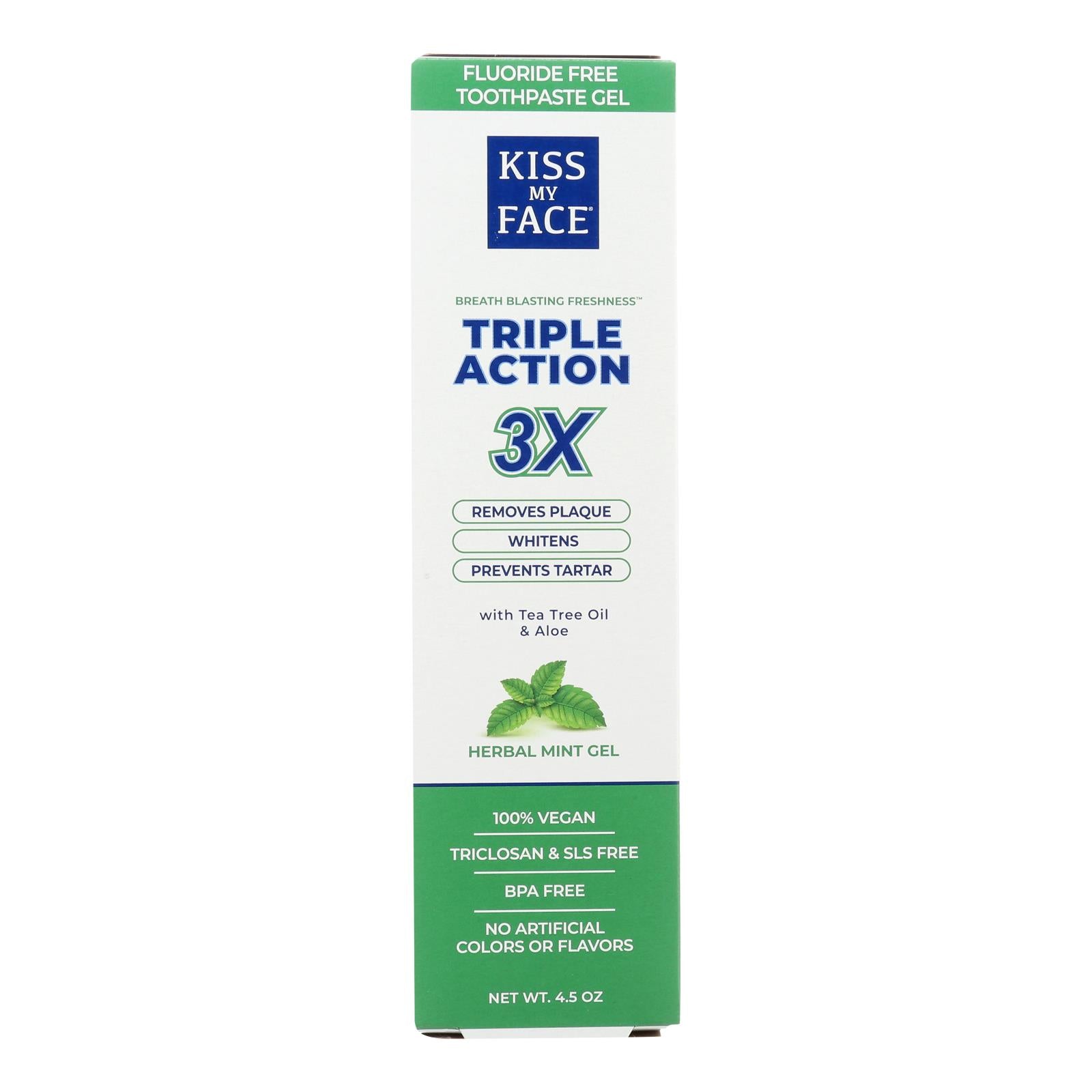 Kiss My Face Toothpaste - Triple Action - Fluoride Free - Gel - 4.5 Oz