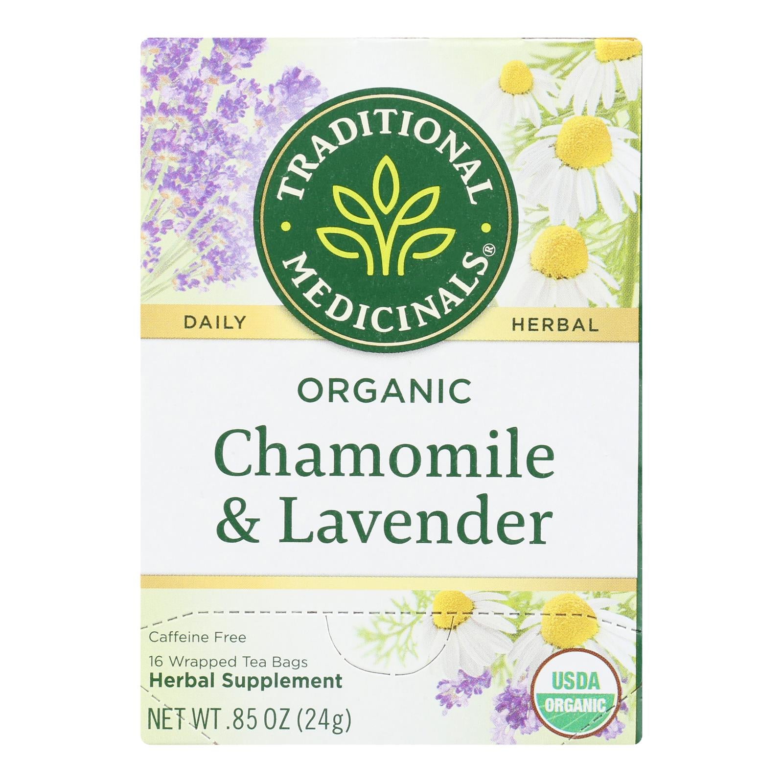 Traditional Medicinals Organic Chamomile With Lavender Herbal Tea - Caffeine Free - Case Of 6 - 16 Bags