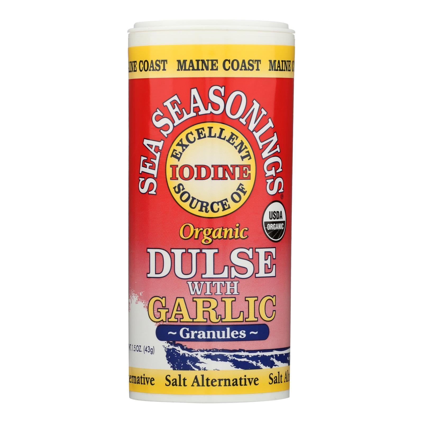 Maine Coast Organic Sea Seasonings - Dulse Granules with Garlic - 1.5 oz Shaker