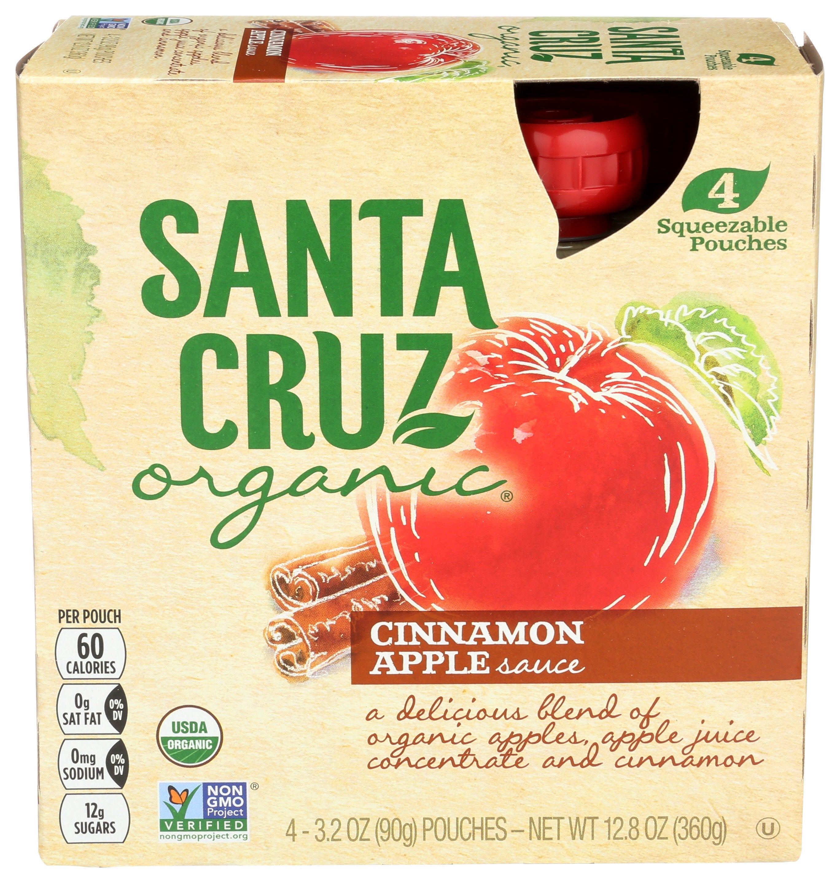 SANTA CRUZ APPLESAUCE POUCH CINN 4PK ORG - Case of 6