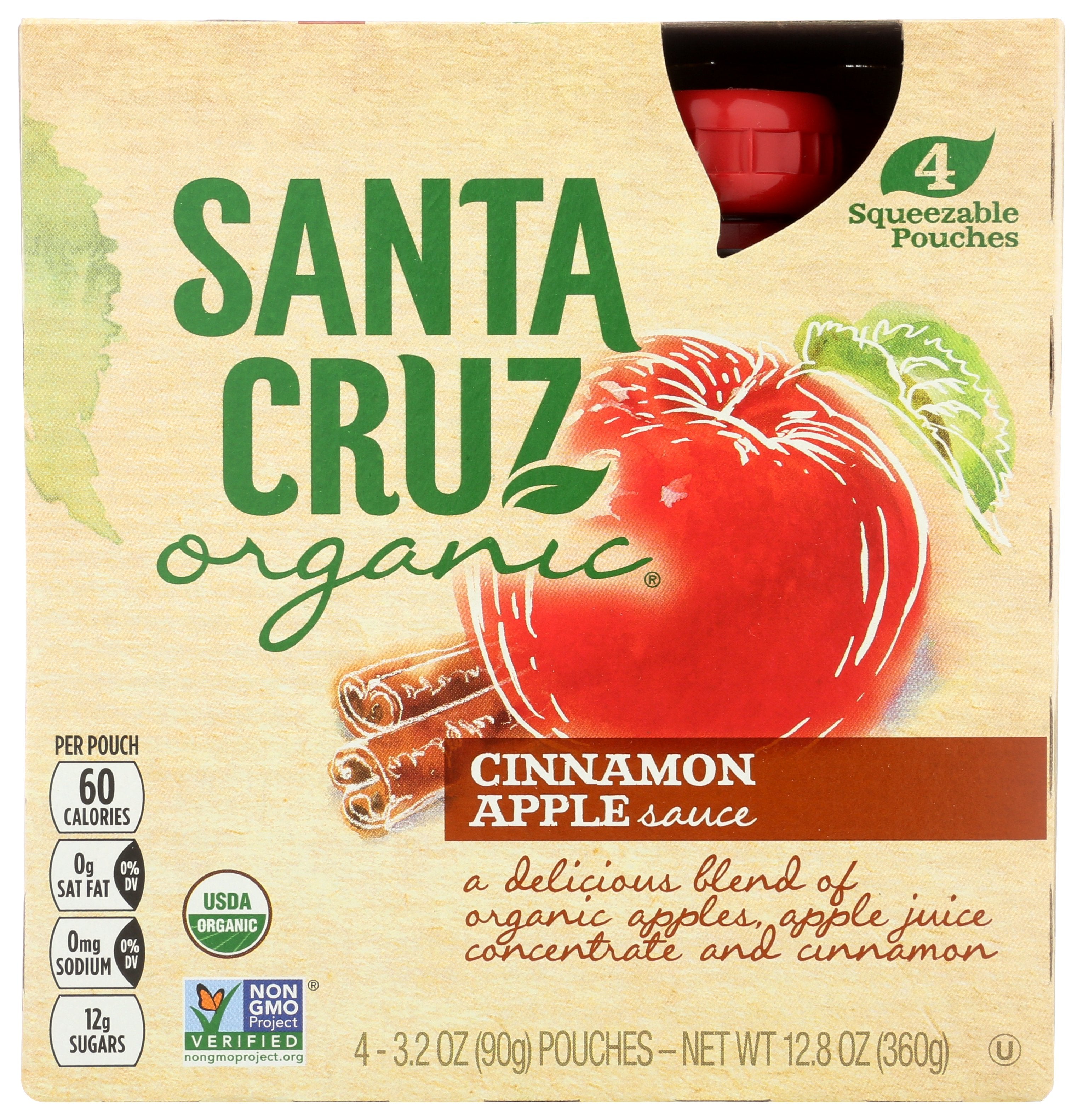 SANTA CRUZ APPLESAUCE POUCH CINN 4PK ORG - Case of 6