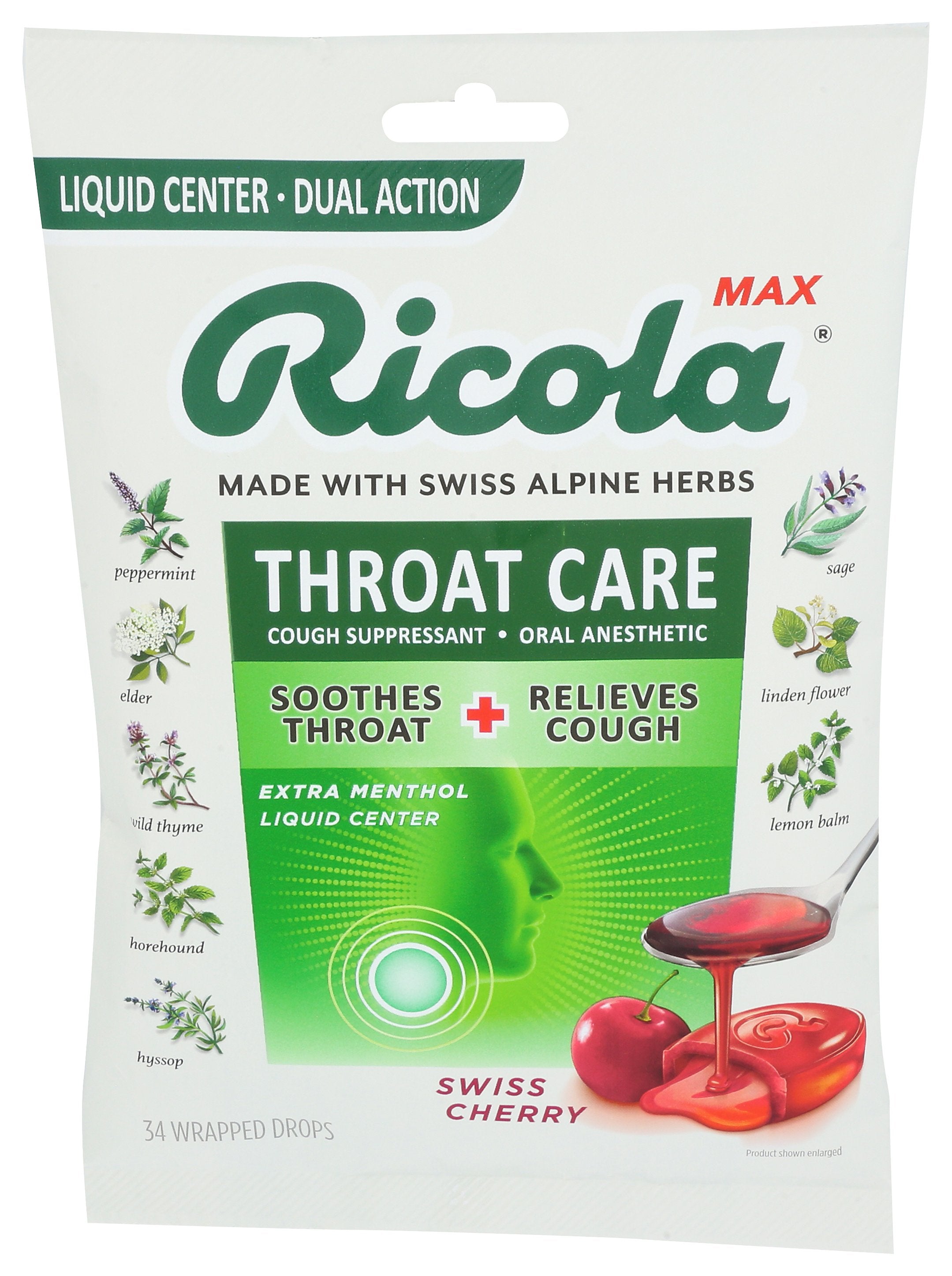 RICOLA LOZENGE MAX CHERRY 34CT - Case of 3