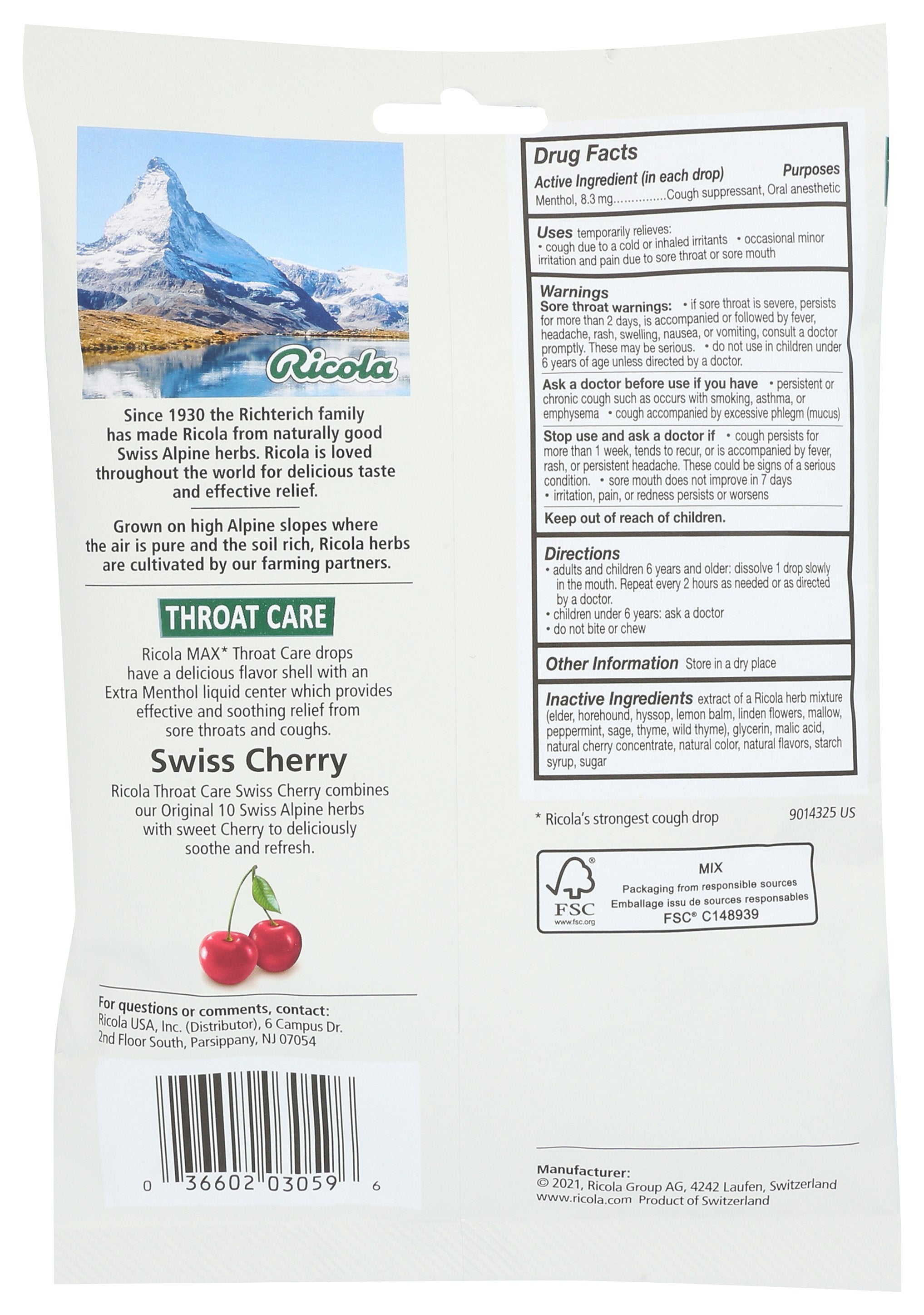 RICOLA LOZENGE MAX CHERRY 34CT - Case of 3