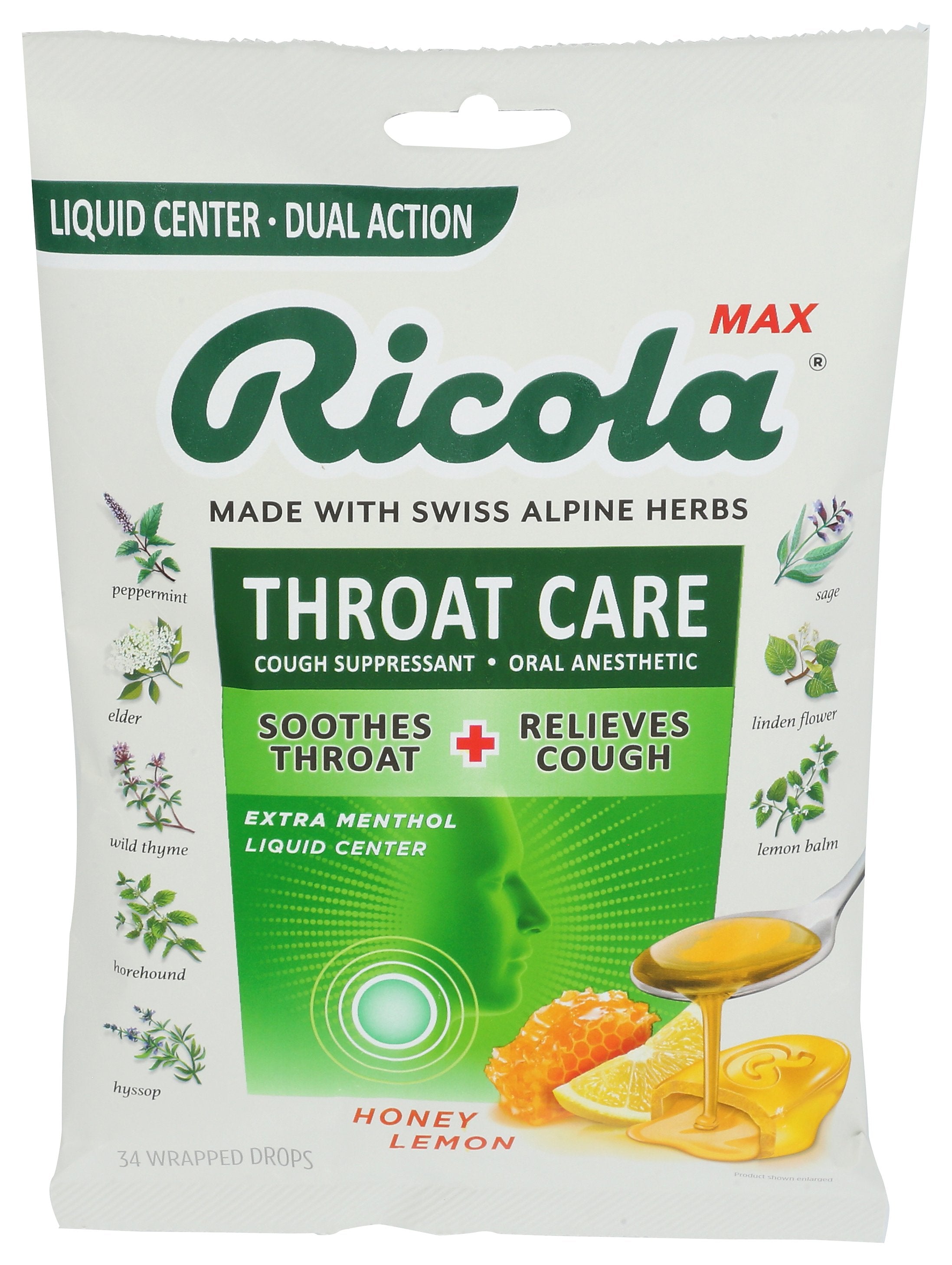 RICOLA LOZENGE MAX HNY LMN 34CT - Case of 3