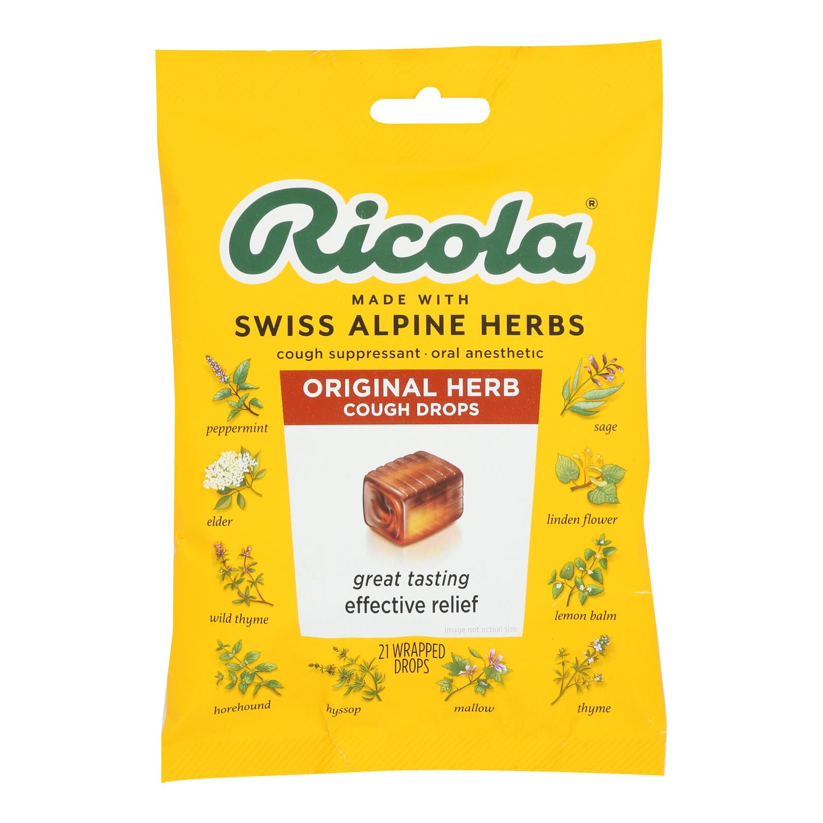 Ricola - Cough Drop Original Herb - Case Of 8-21 Ct