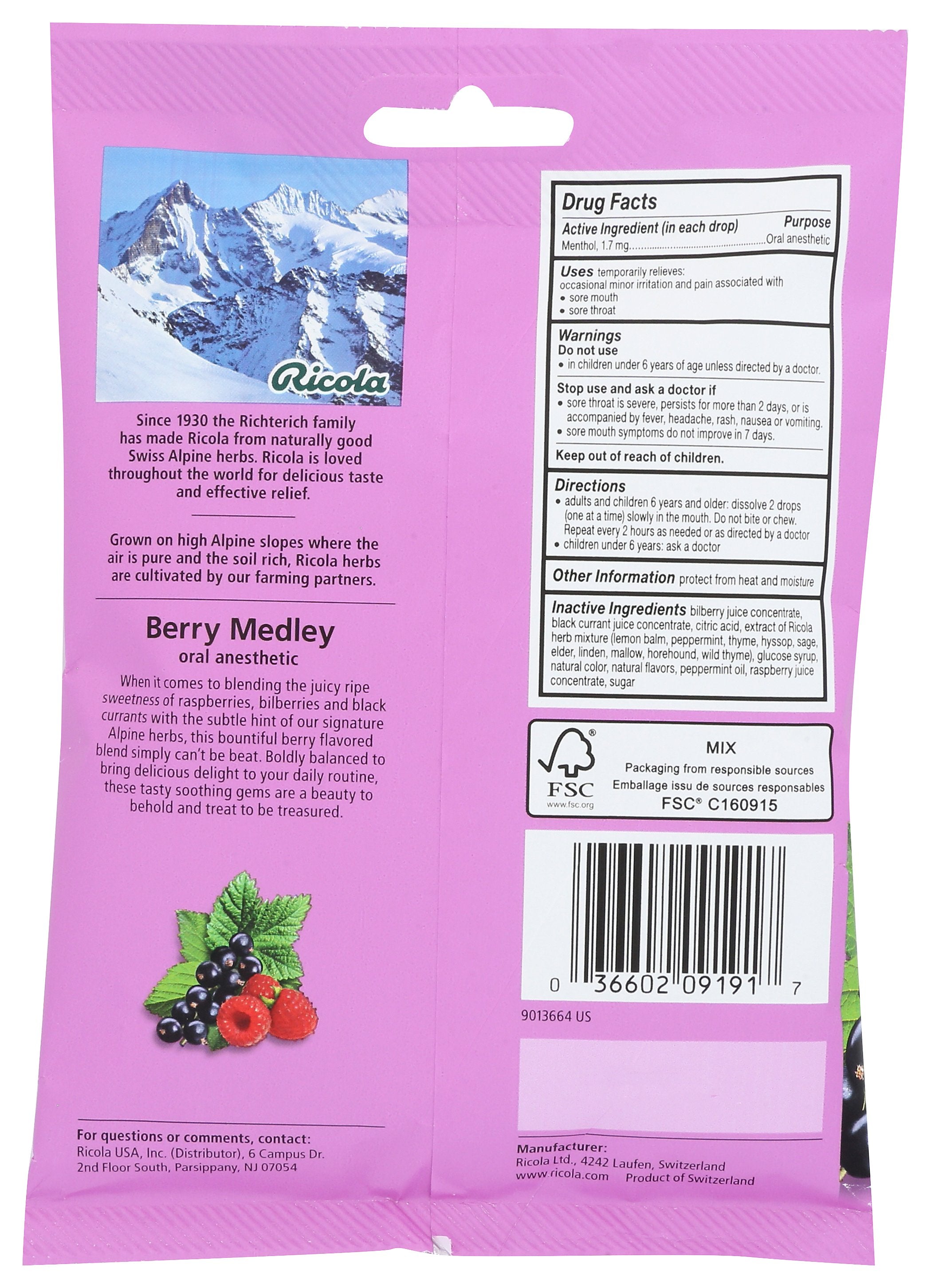 RICOLA LOZENGE BERRY MEDLEY - Case of 8