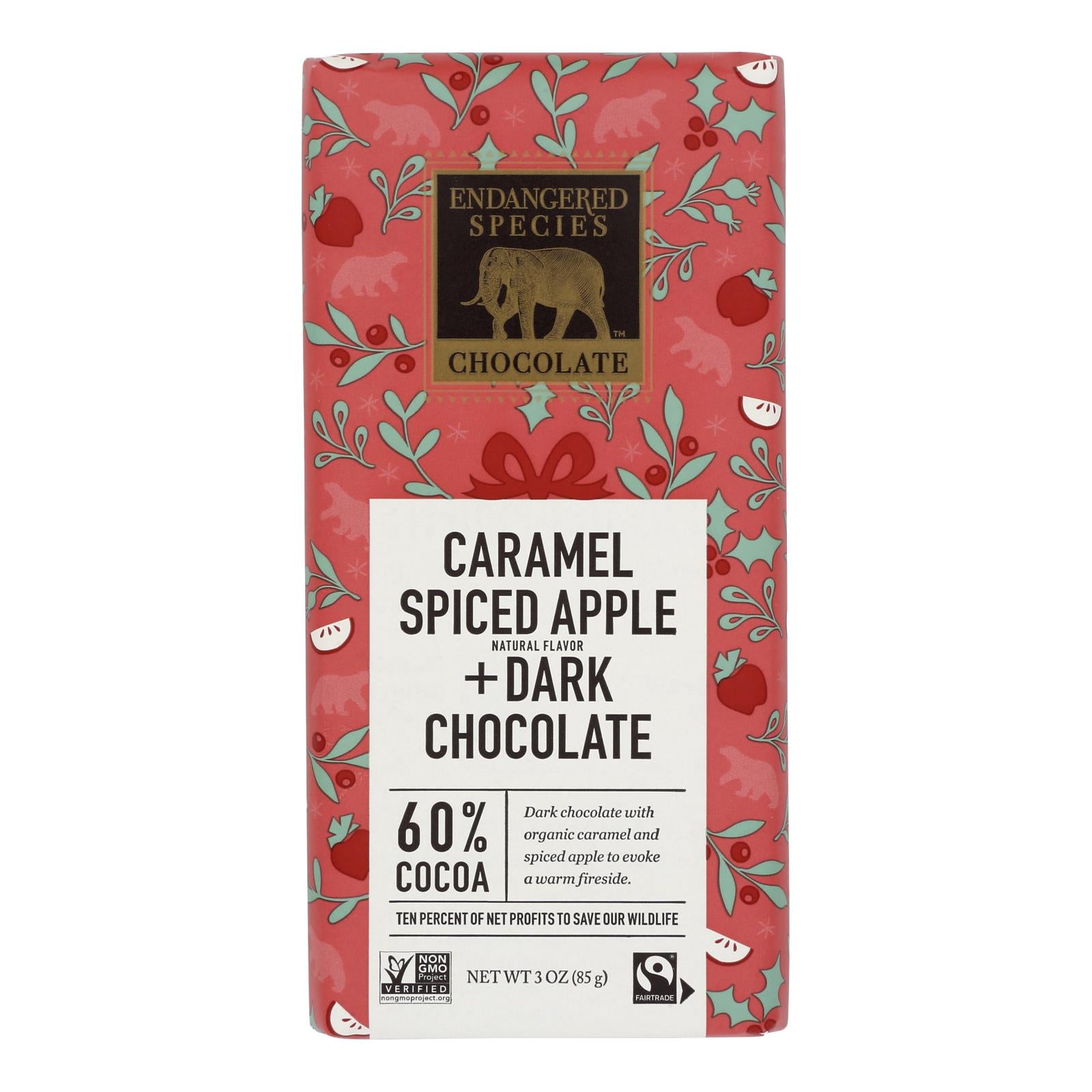 Endangered Species Chocolate Polar Bear Dark Chocolate W/Caramel & Spiced Apple  - Case of 12 - 3 OZ