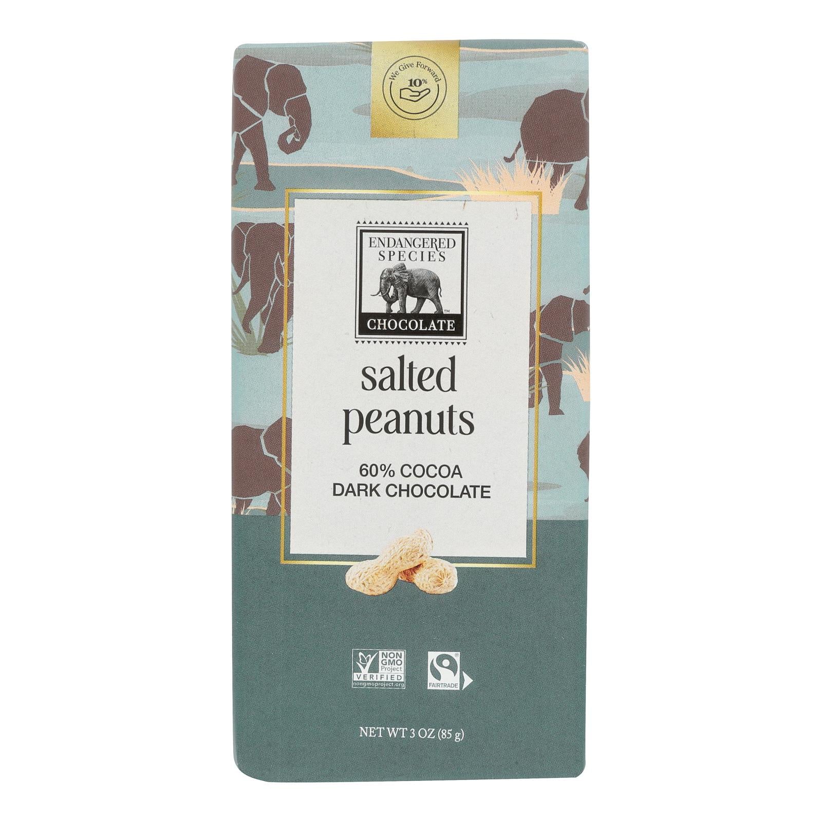 Endangered Species Chocolate Bar - Salted Peanuts and Dark Chocolate - Case of 12 - 3 oz.