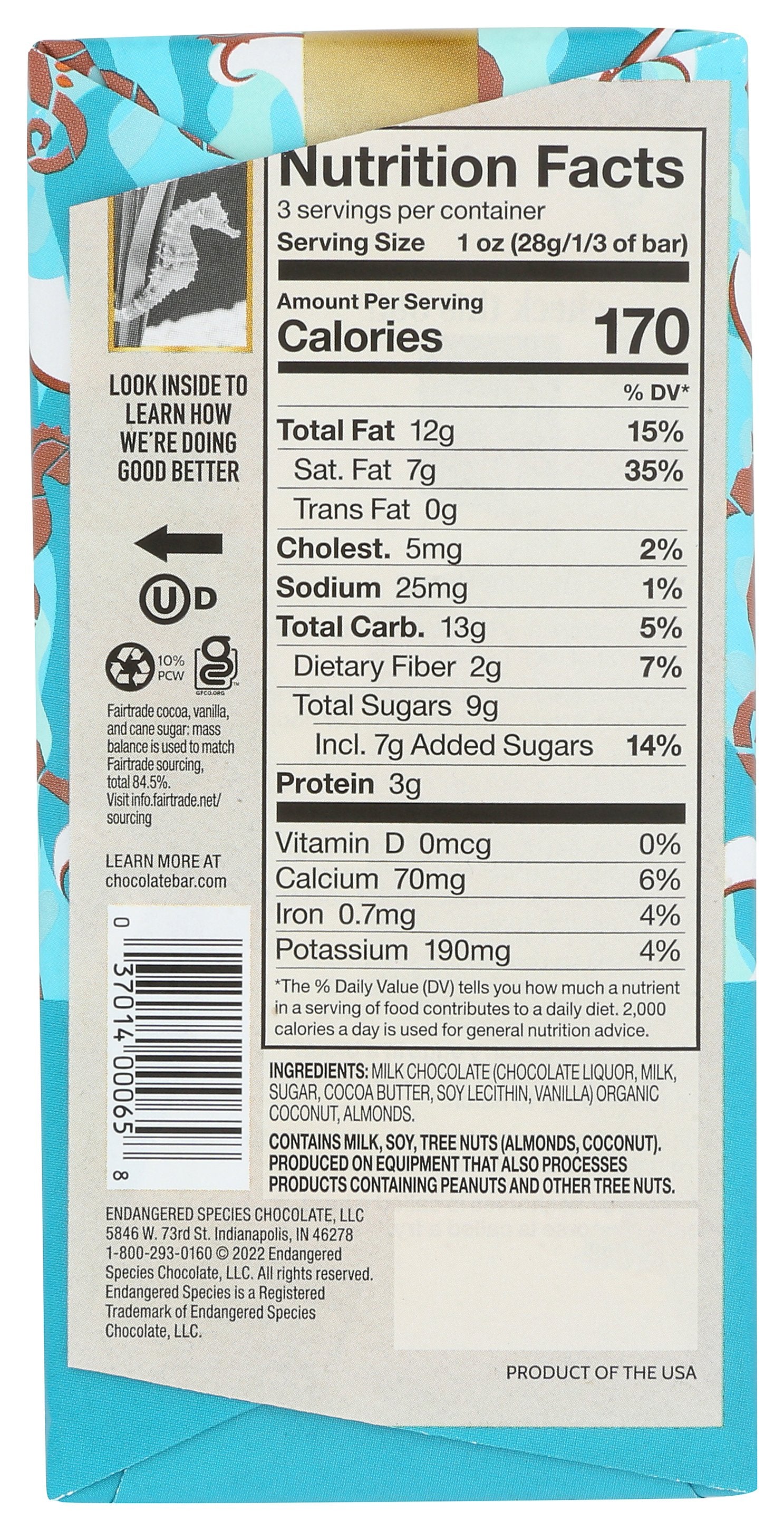 ENDANGERED SPECIES BAR CHOC COCONUT ALMD - Case of 12