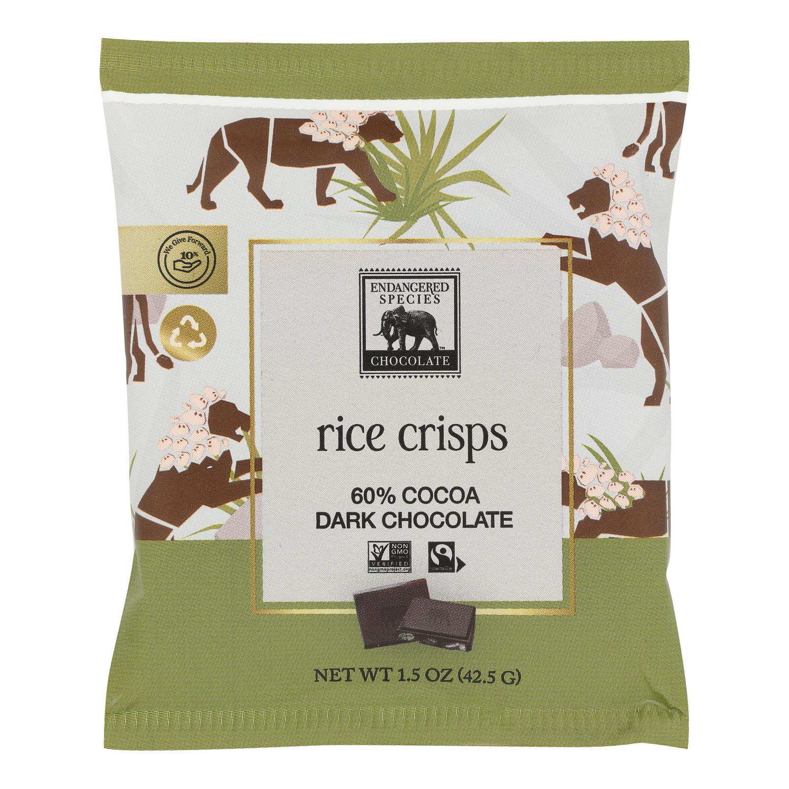 Endangered Species Chocolate - Dark Chocolate Rice Crisp 60%cca - Case of 12-1.5 OZ