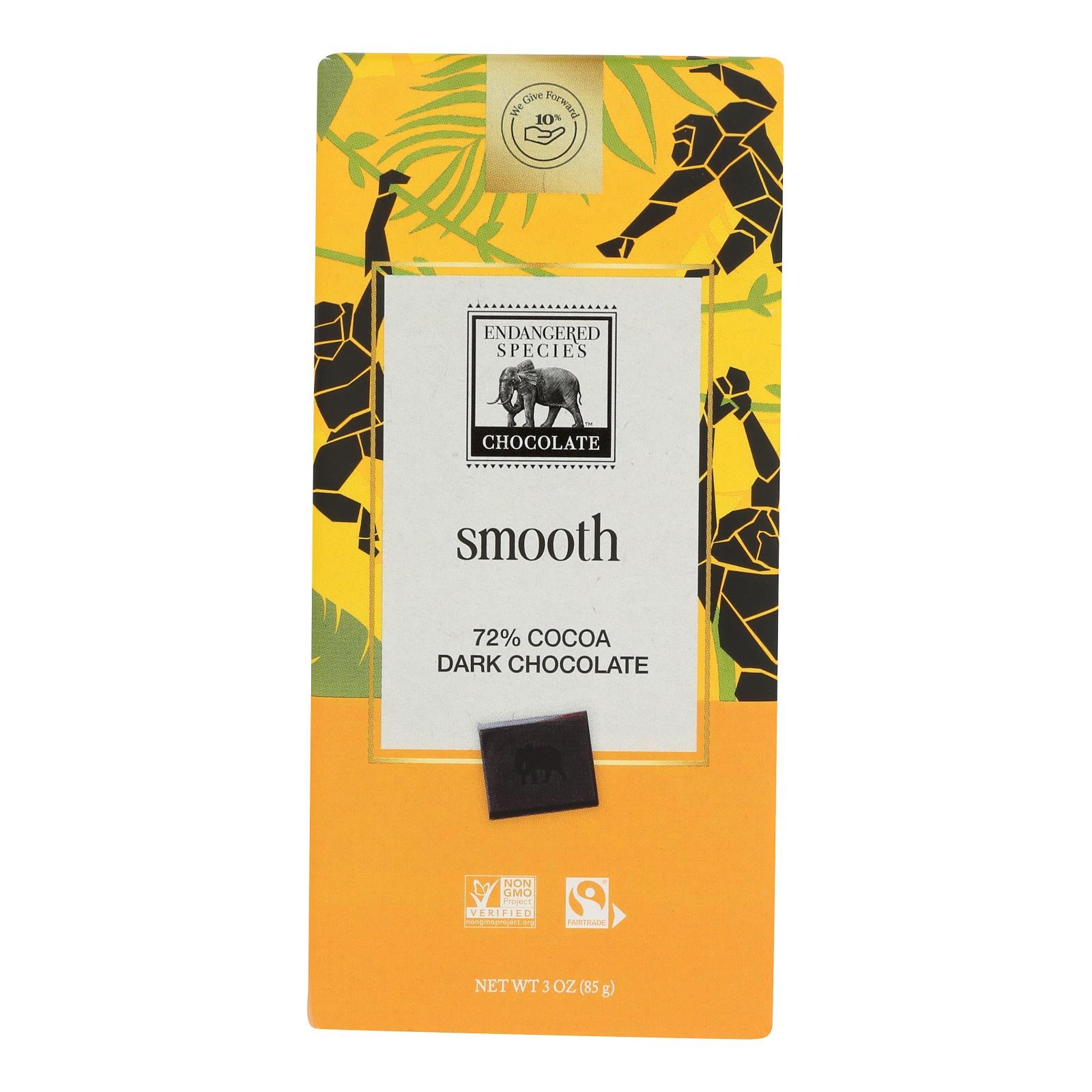 Endangered Species Natural Chocolate Bars - Dark Chocolate - 72 Percent Cocoa - 3 oz Bars - Case of 12