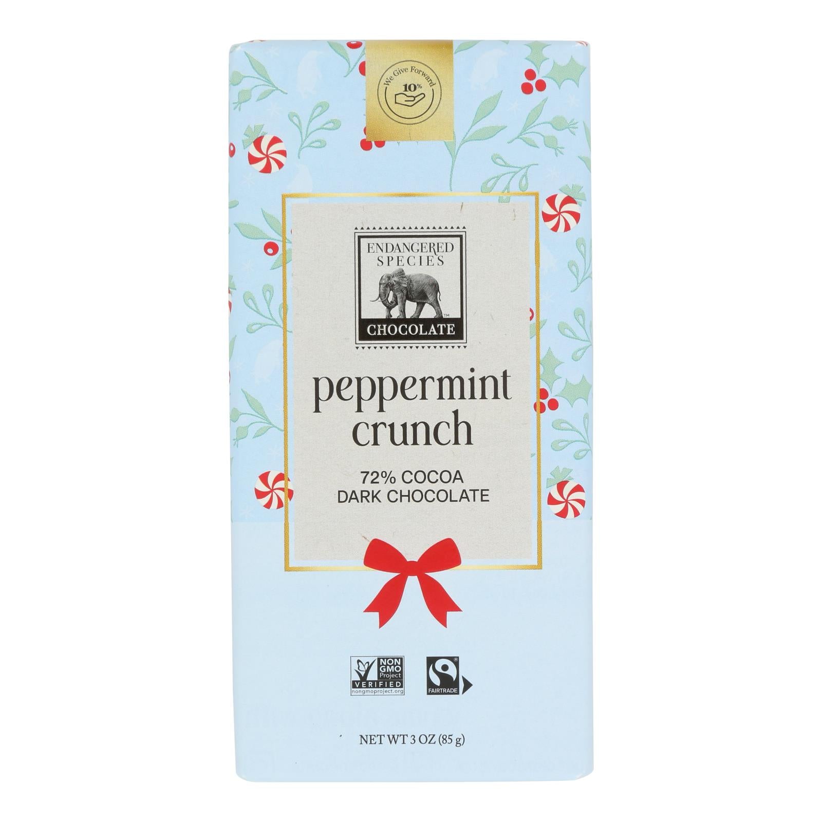Our Endangered Species Chocolate Dark Chocolate Bar With Peppermint Crunch  - Case of 12 - 3 OZ