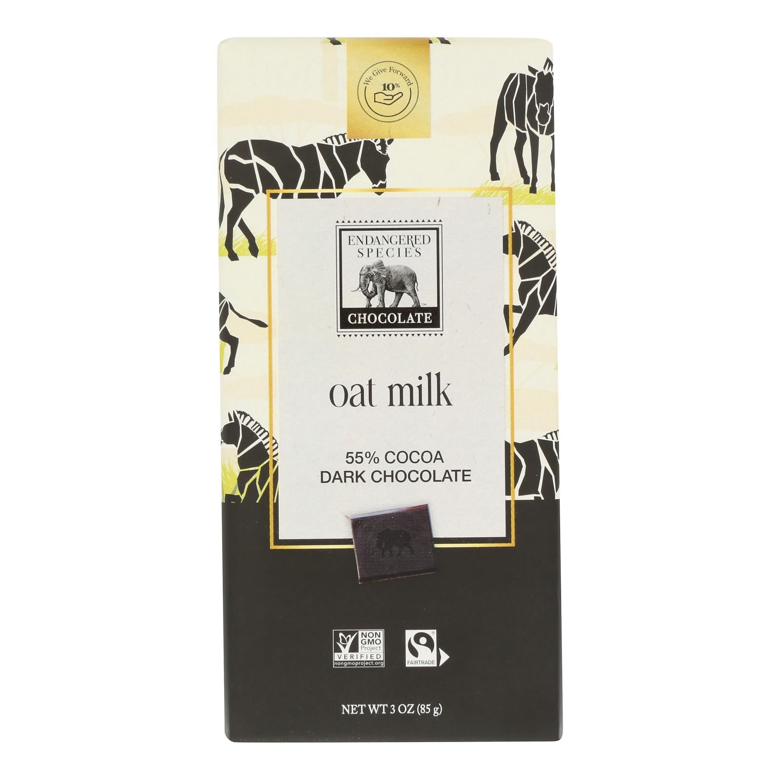 Endangered Species Chocolate - Dark Chocolate Oat Milk 55% Cca - Case of 12-3 OZ