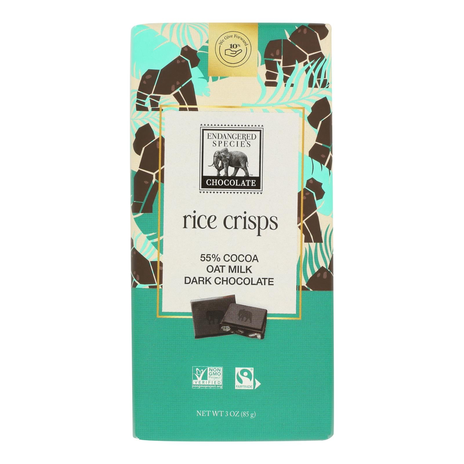 Endangered Species Chocolate - Dark Chocolate Rice Crisp Oat Milk - Case of 12-3 OZ