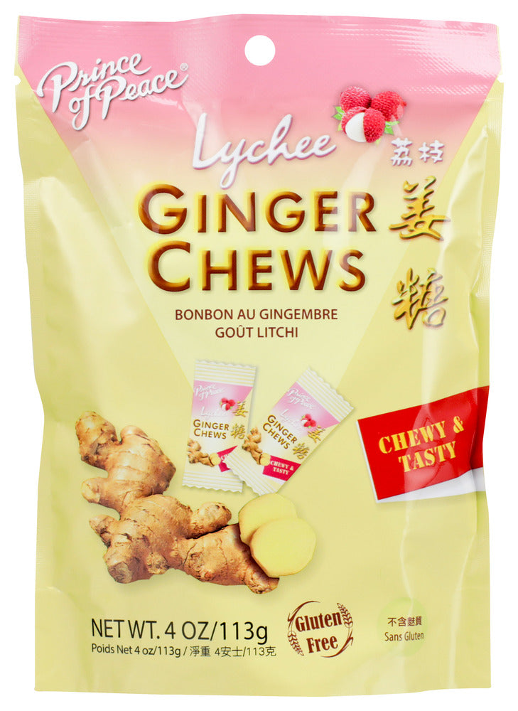 Prince of Peace Candy Chew Ginger Lychee  - Case of 12 - 4 oz