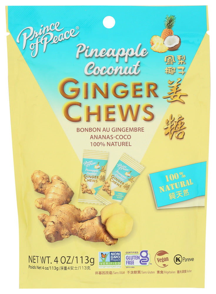 Prince of Peace Candy Chew Ginger Pineapple Coconut - Case of 12 - 4 oz