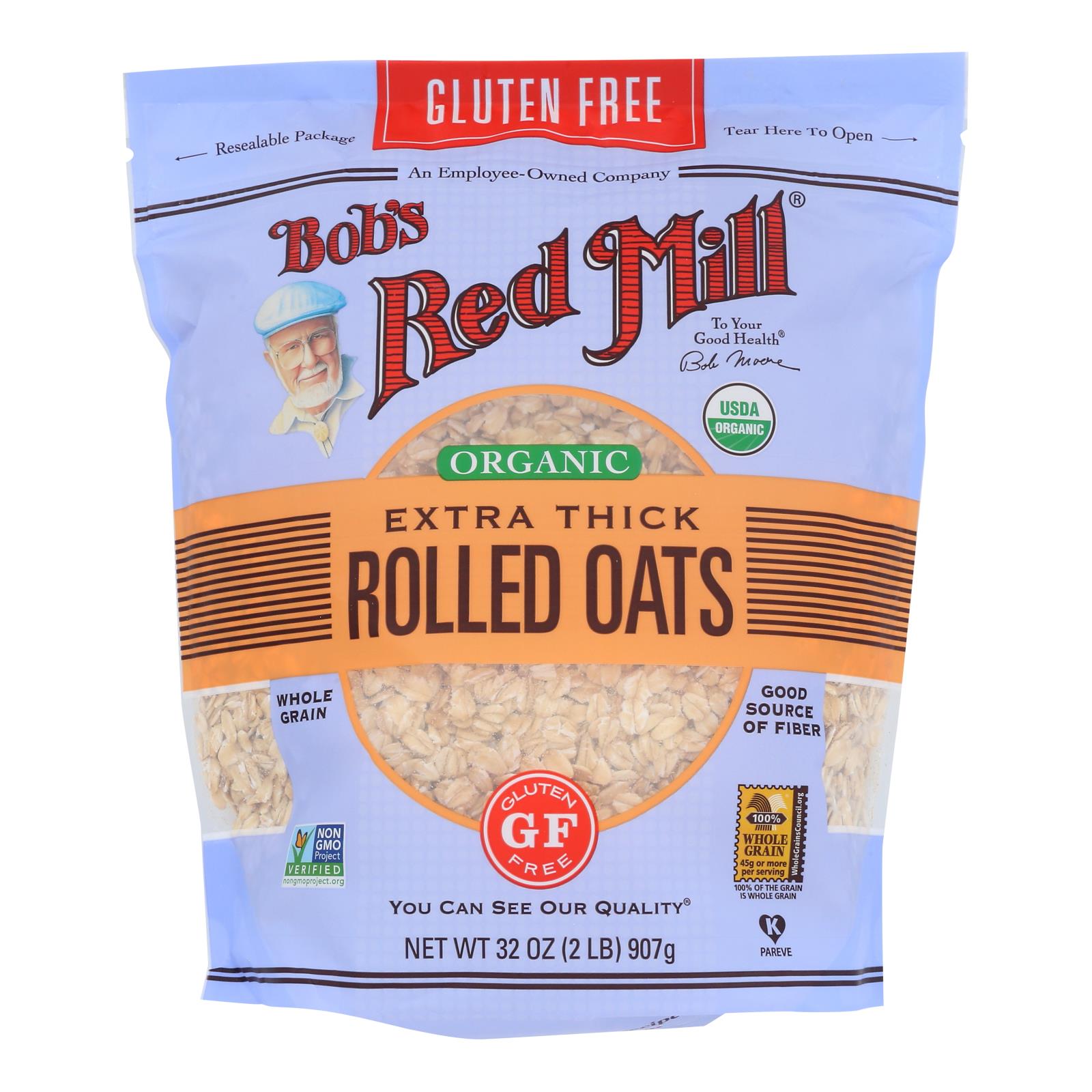Bob's Red Mill - Organic Thick Rolled Oats - Gluten Free - Case of 4-32 OZ