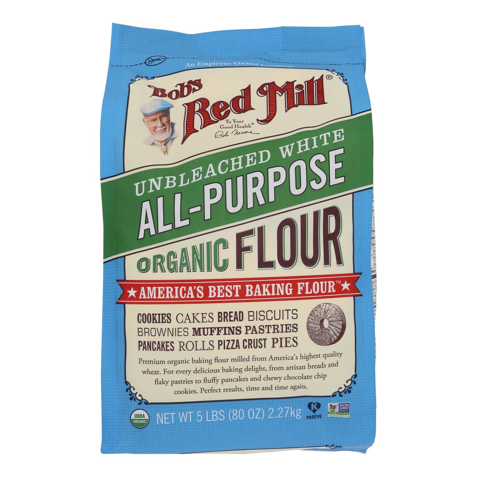 Bob's Red Mill - Organic Unbleached White All-Purpose Flour - 5 lb - Case of 4