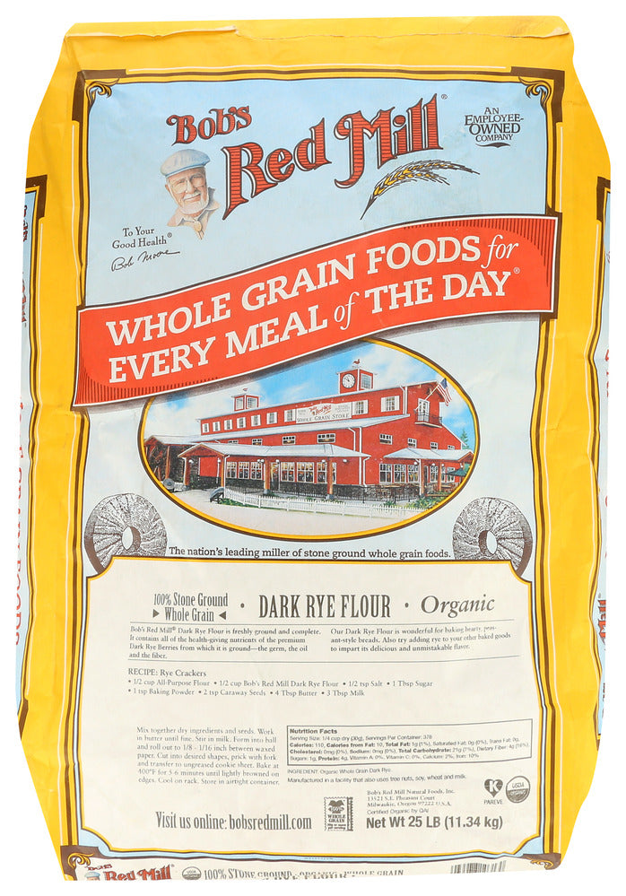 Bob's Red Mill Flour Rye Dark Organic - Pack of 1 - 25 Lb