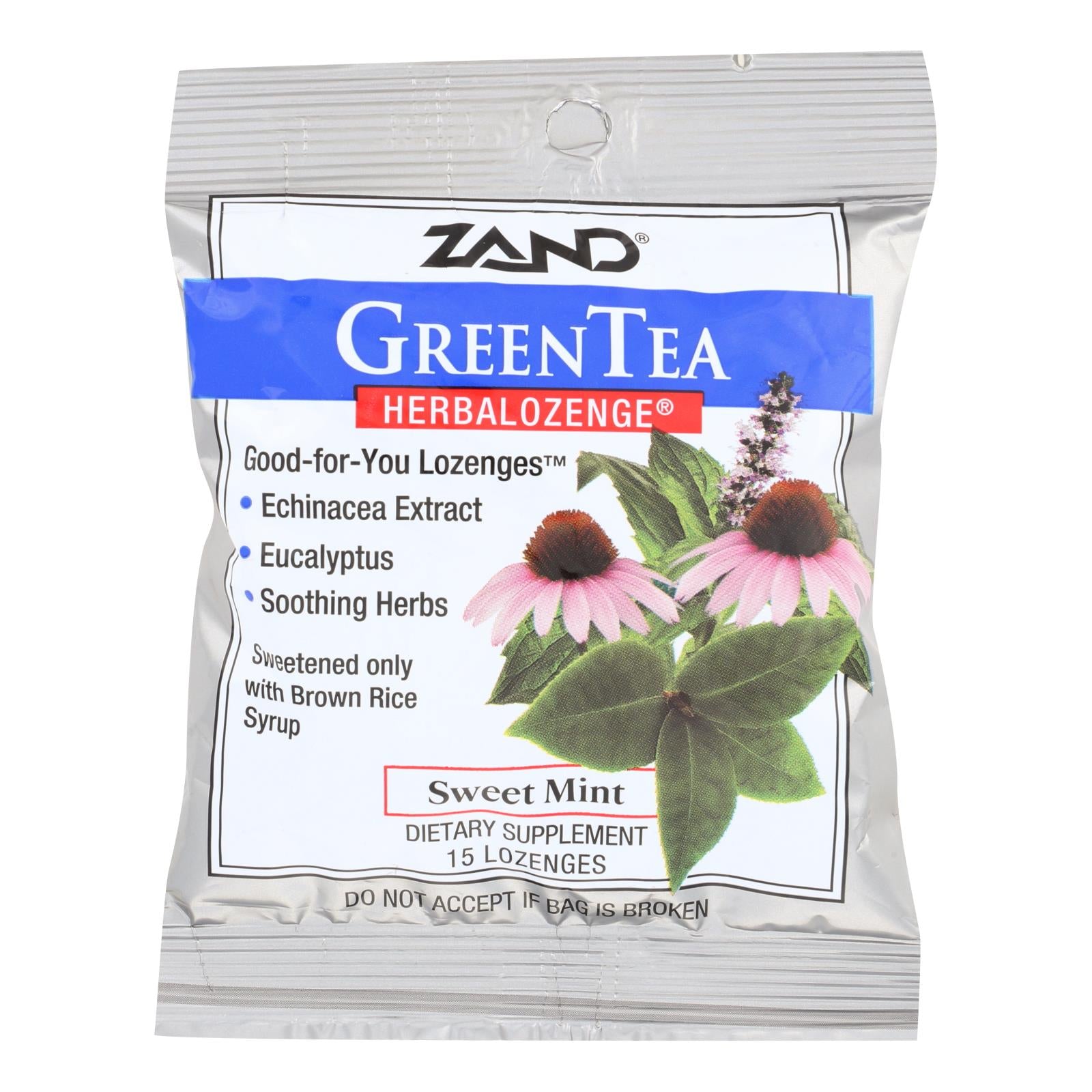 Zand Counter Display - Herbal Supplement - Herbalozenge - Green Tea With Echinacea - 15 Lozenges - Case Of 12