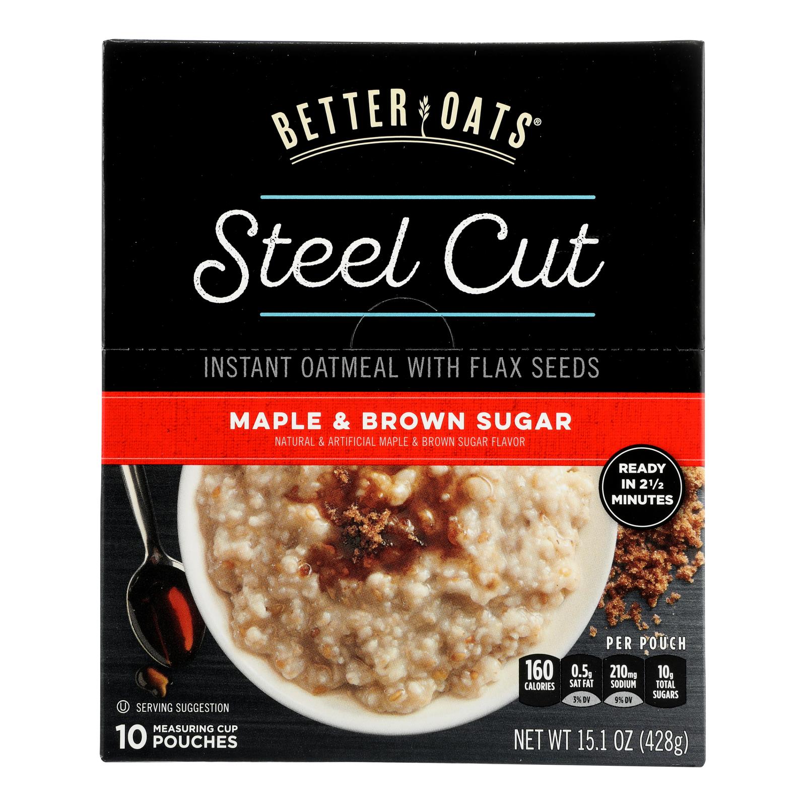 Better Oats Steel Cut Maple & Brown Sugar Instant Oatmeal With Flax Seeds  - Case of 6 - 15.1 OZ