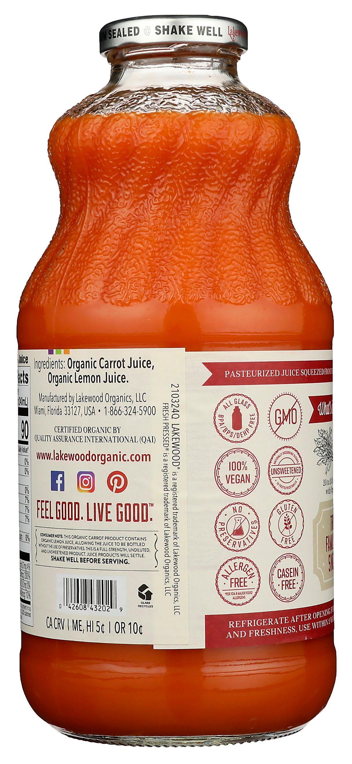 LAKEWOOD JUICE CARROT PURE ORG - Case of 6