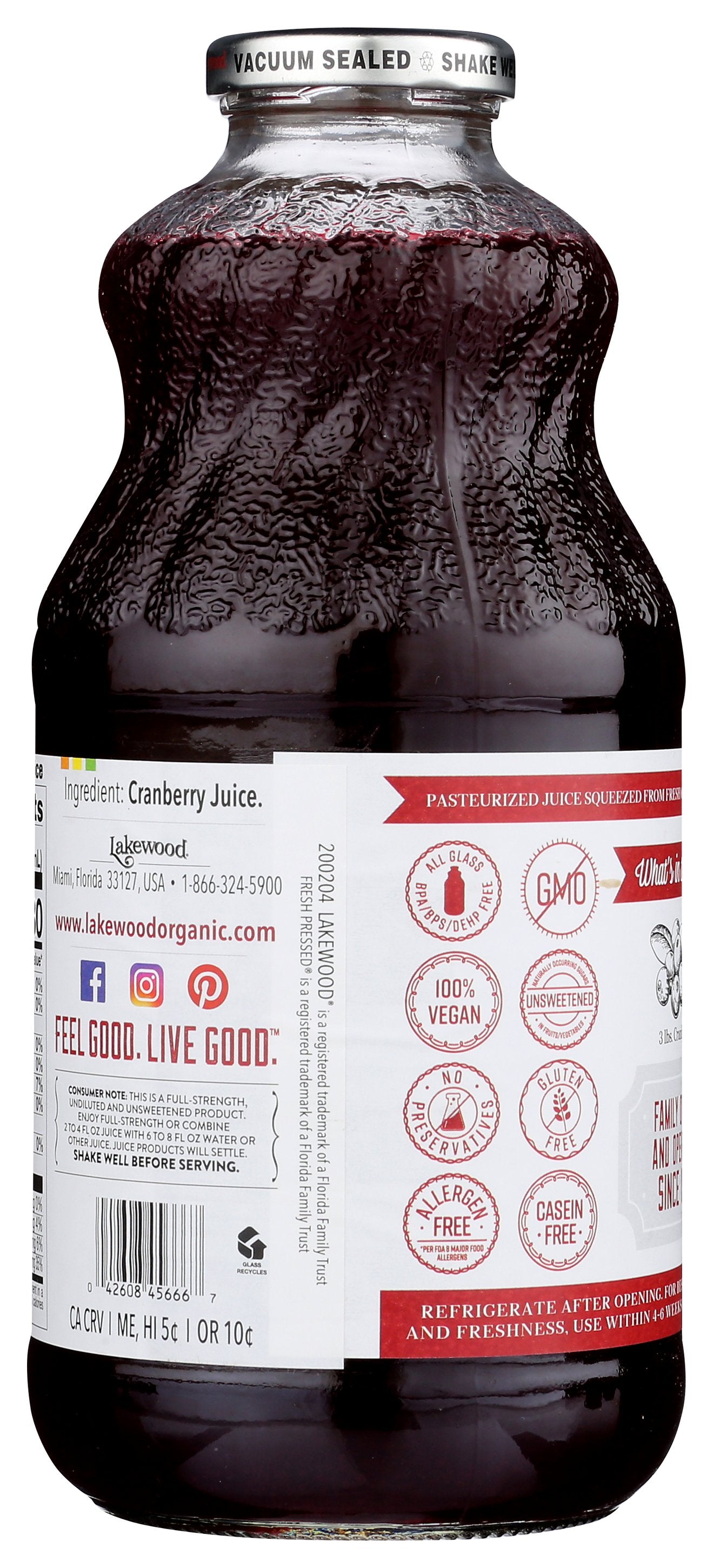 LAKEWOOD JUICE CRANBERRY PURE - Case of 6