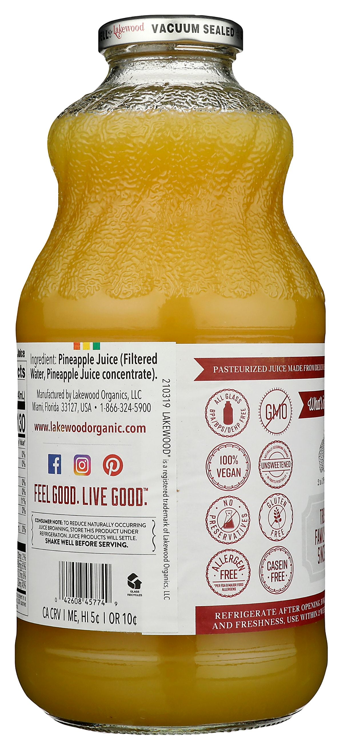 LAKEWOOD JUICE PINEAPLE PURE - Case of 6