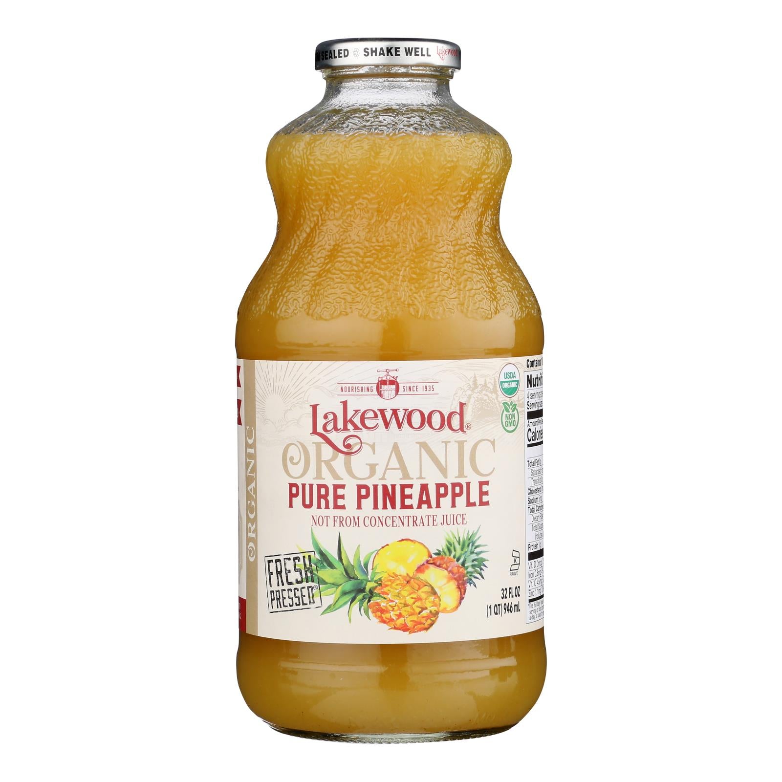 Lakewood - Organic Juice - Pure Pineapple - Case of 6 - 32 fl oz.