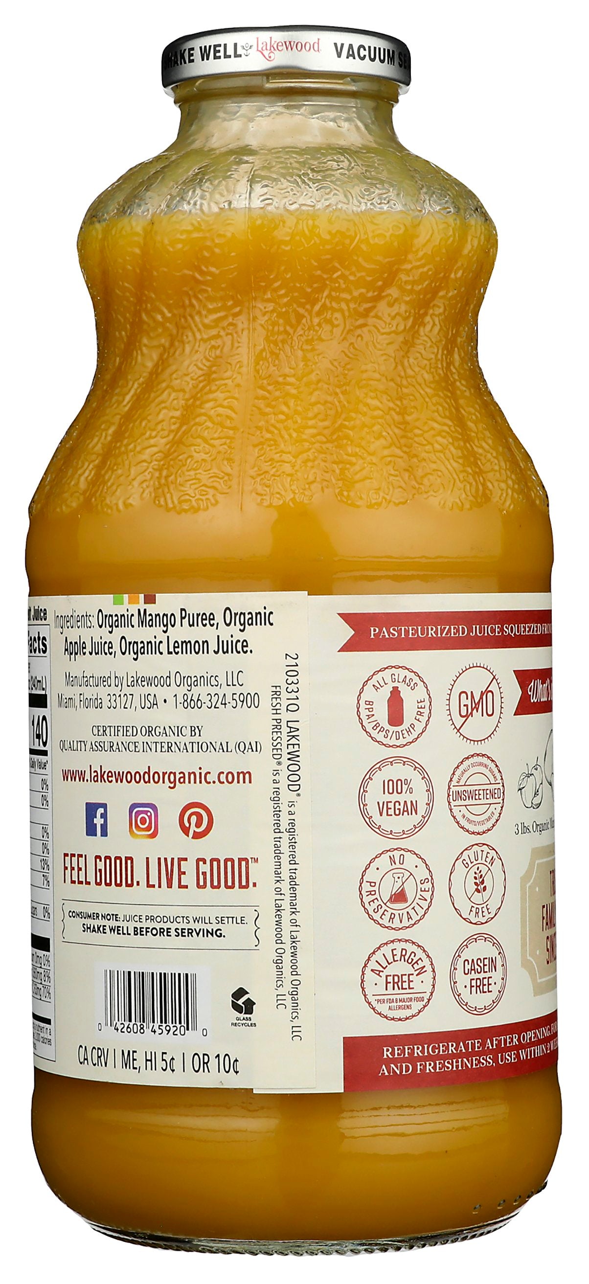 LAKEWOOD JUICE MANGO ORG - Case of 6