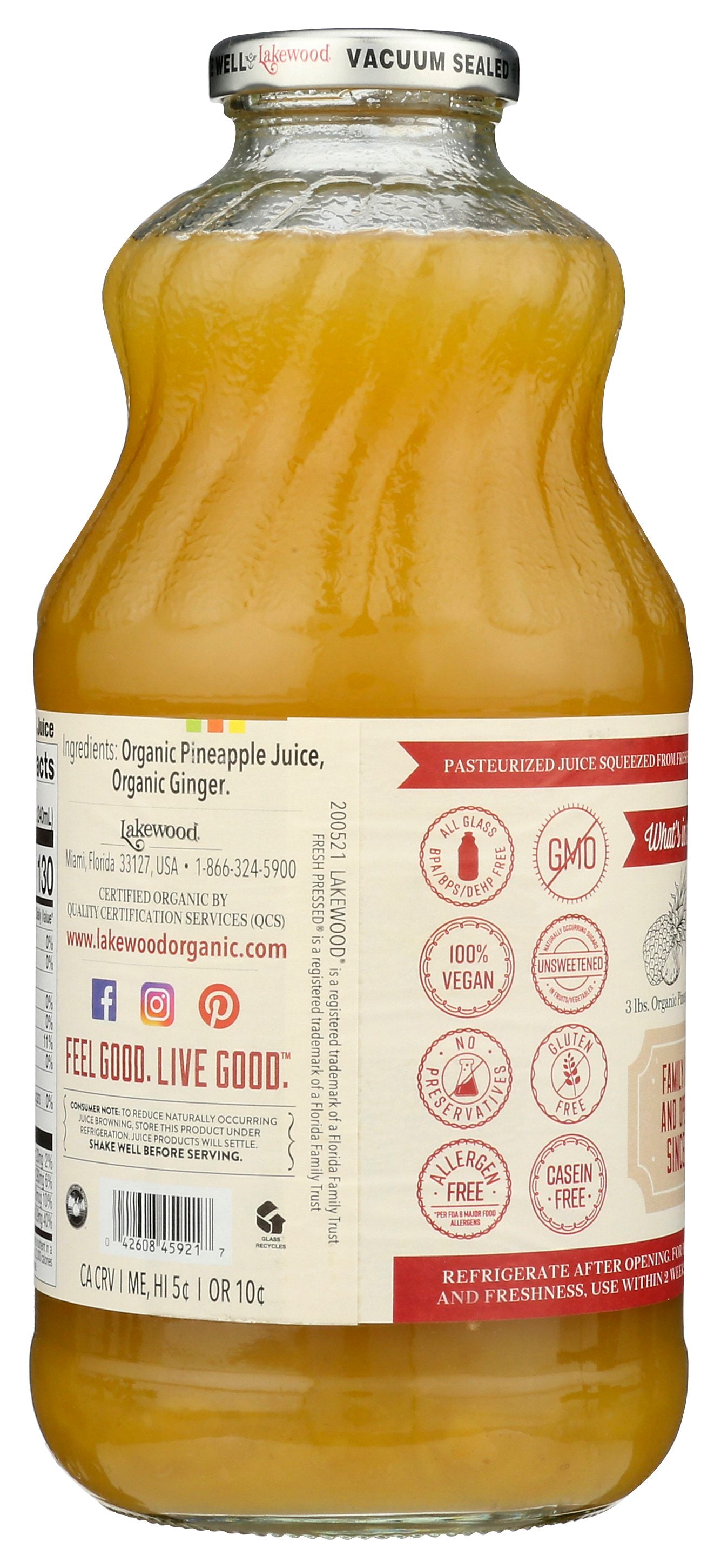 LAKEWOOD JUICE PNAPPL GNGR ORG - Case of 6