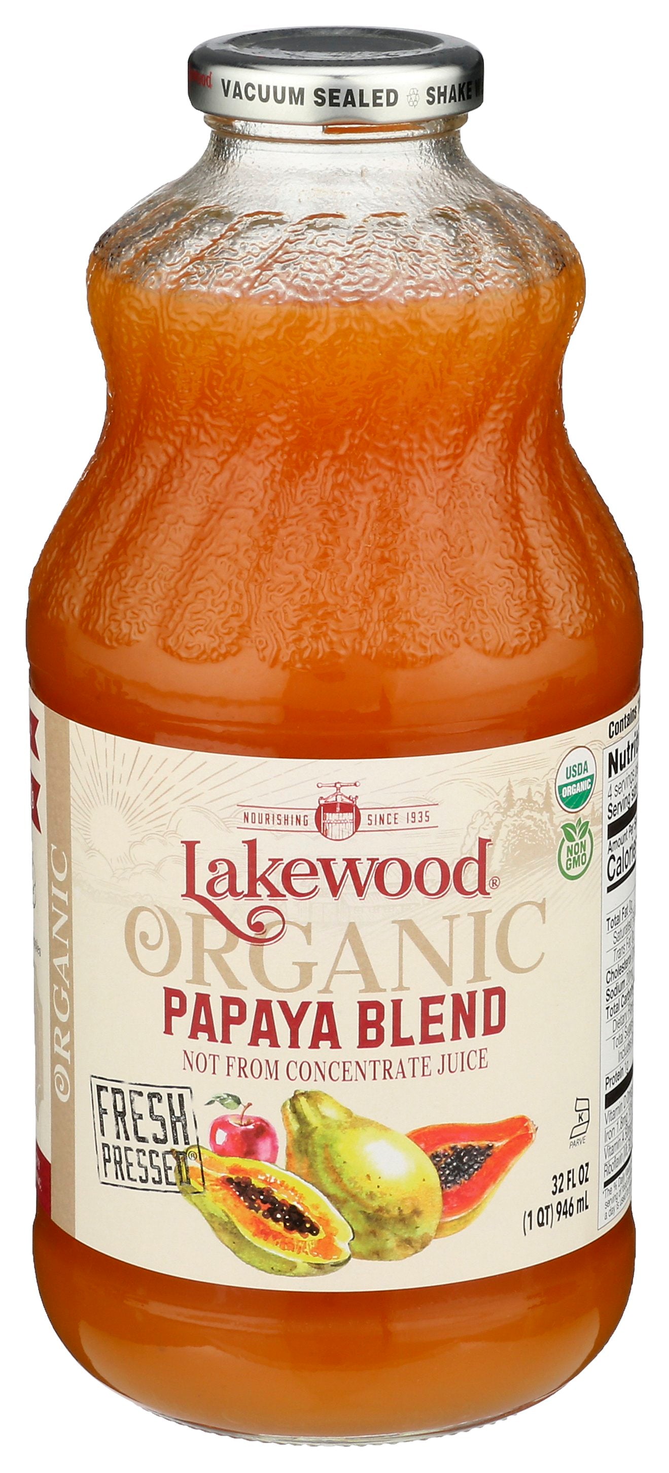 LAKEWOOD JUICE PAPAYA ORG - Case of 6