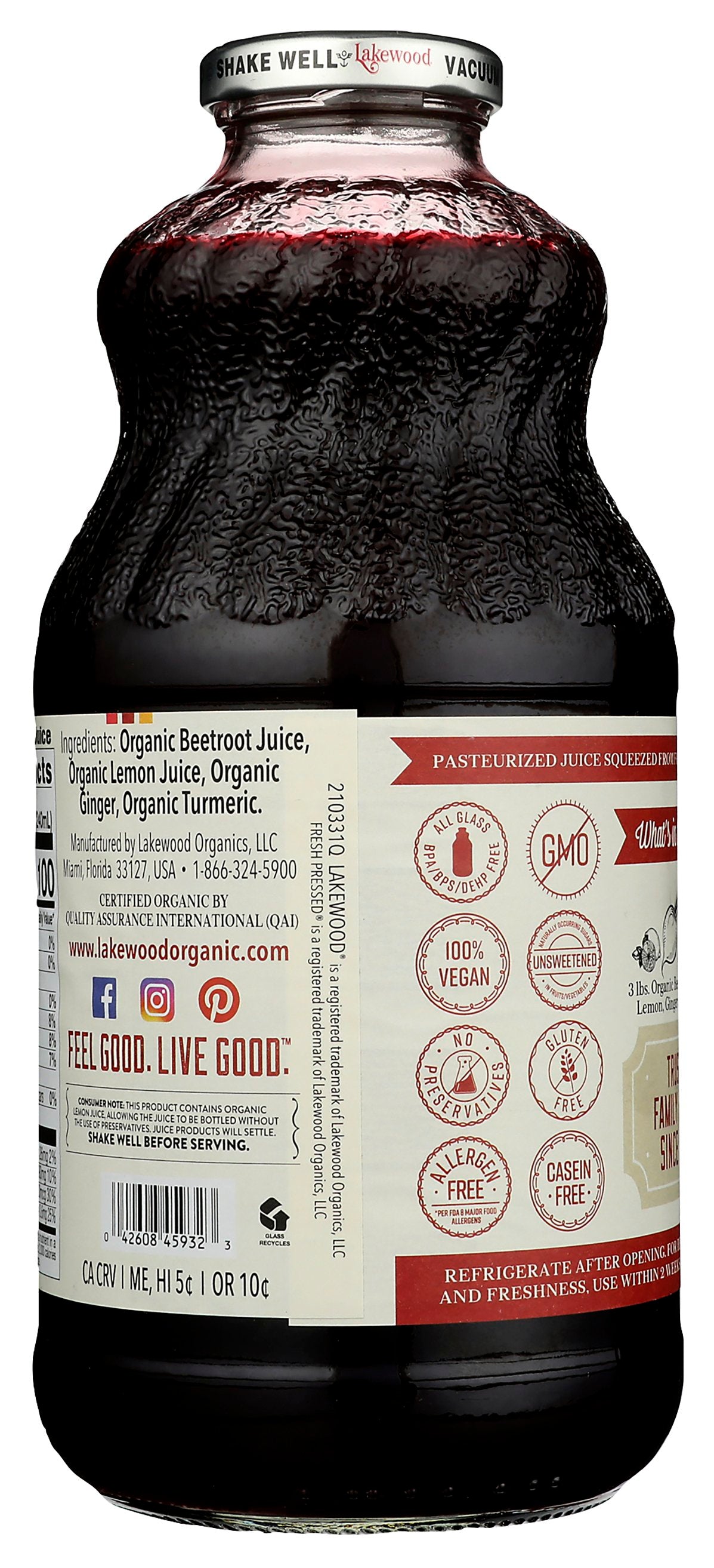 LAKEWOOD JUICE BEET GNGE TRMRC ORG - Case of 6