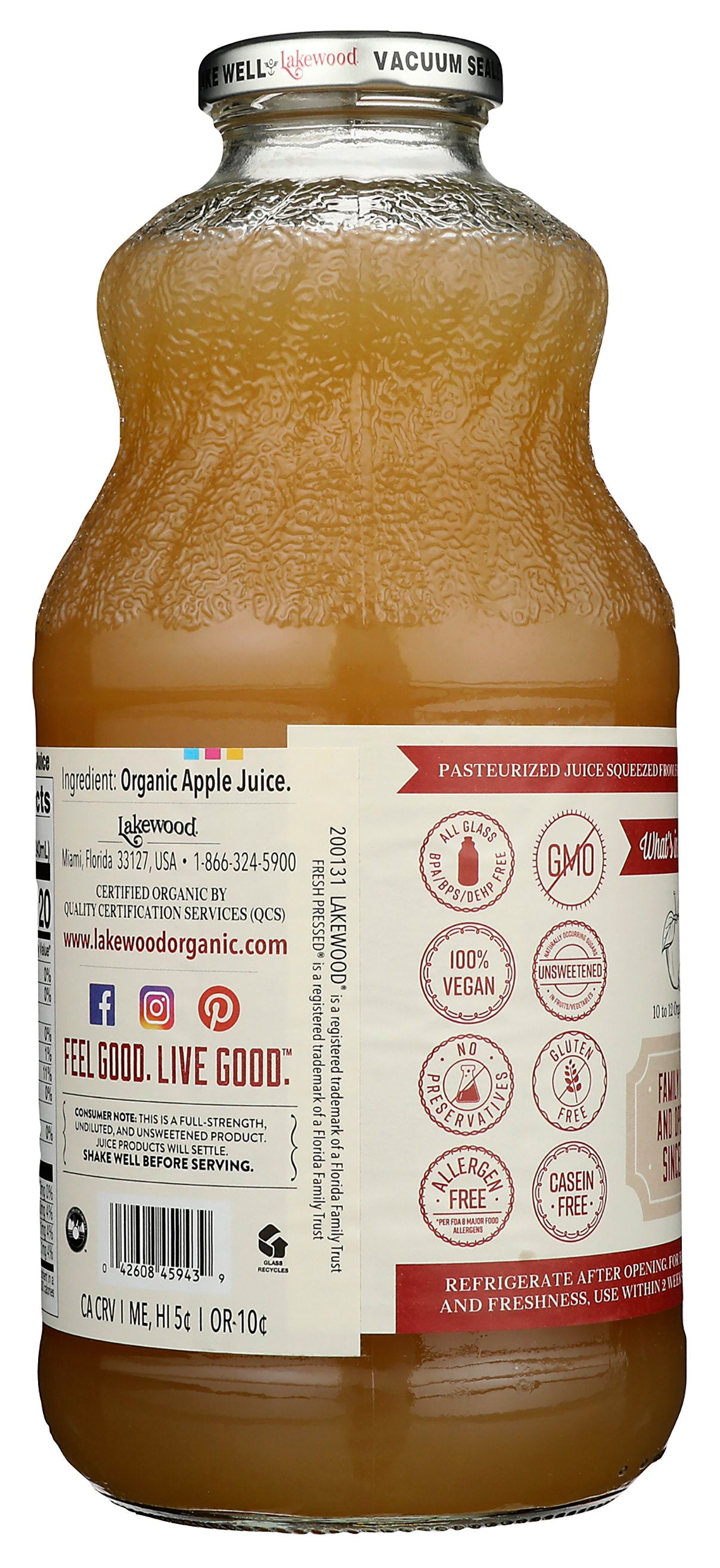 LAKEWOOD JUICE APPLE PURE ORG - Case of 6