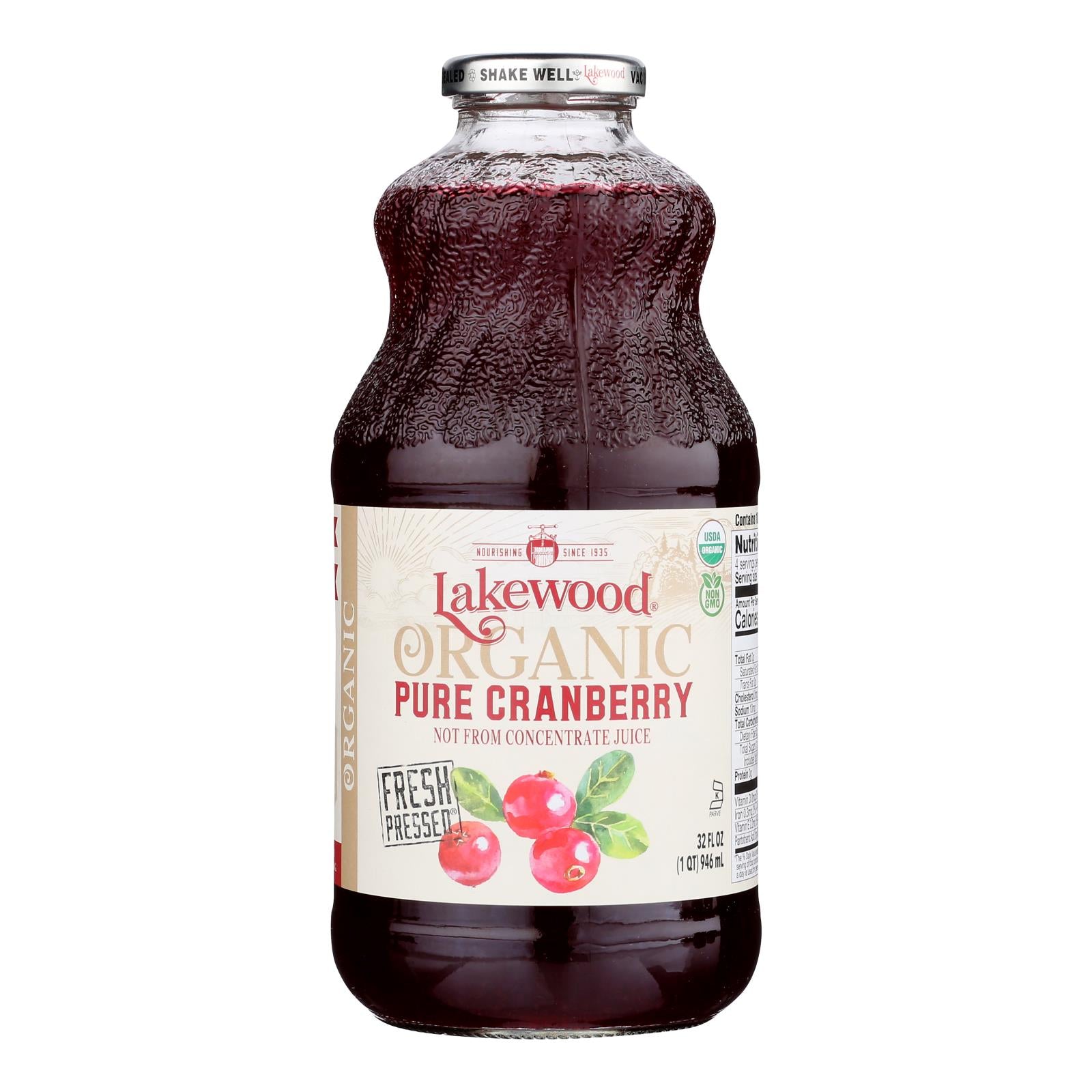 Lakewood - Organic Juice - Pure Cranberry - Case of 6 - 32 fl oz.