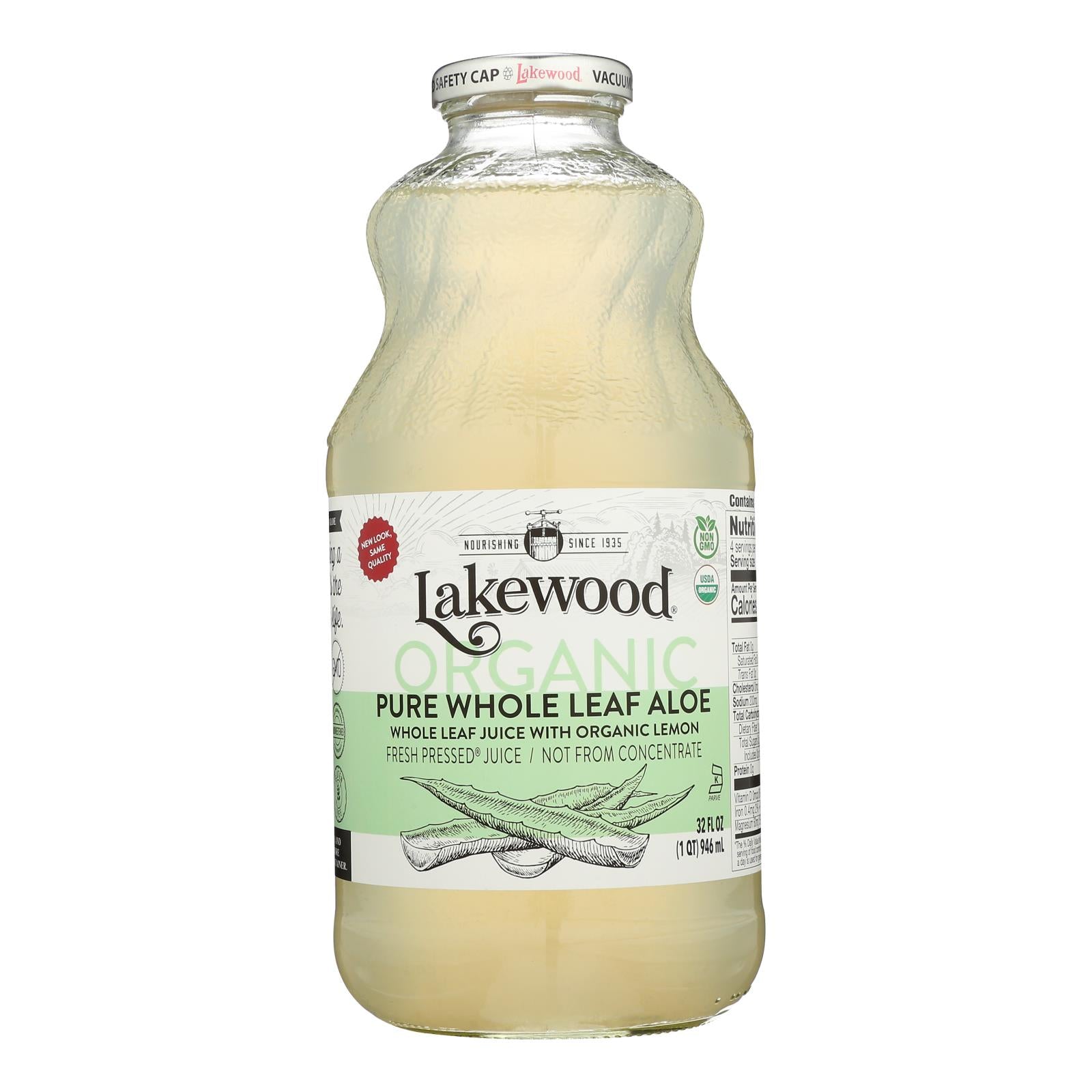Lakewood Organic Aloe Juice - Whole Leaf - Fresh Pressed - with Lemon - 32 oz