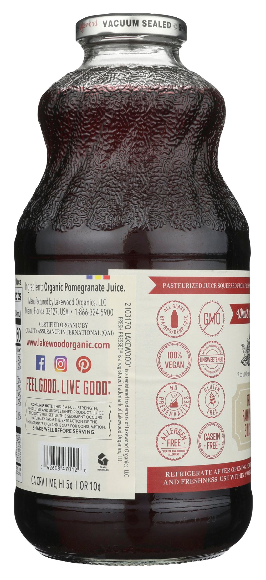 LAKEWOOD JUICE POMEGRANATE PURE ORG - Case of 6