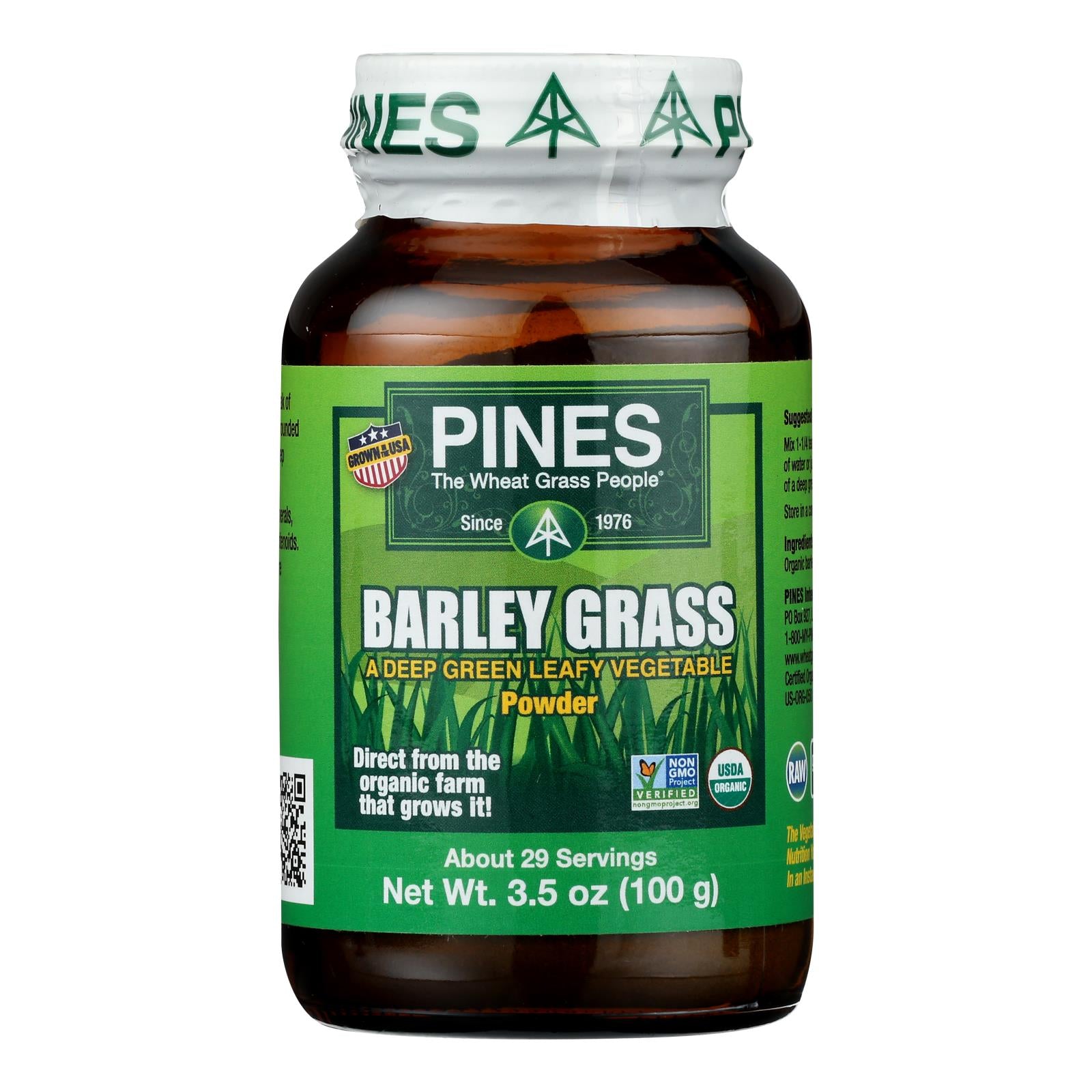 Pines International 100% Organic Barley Grass Powder - 3.5 Oz