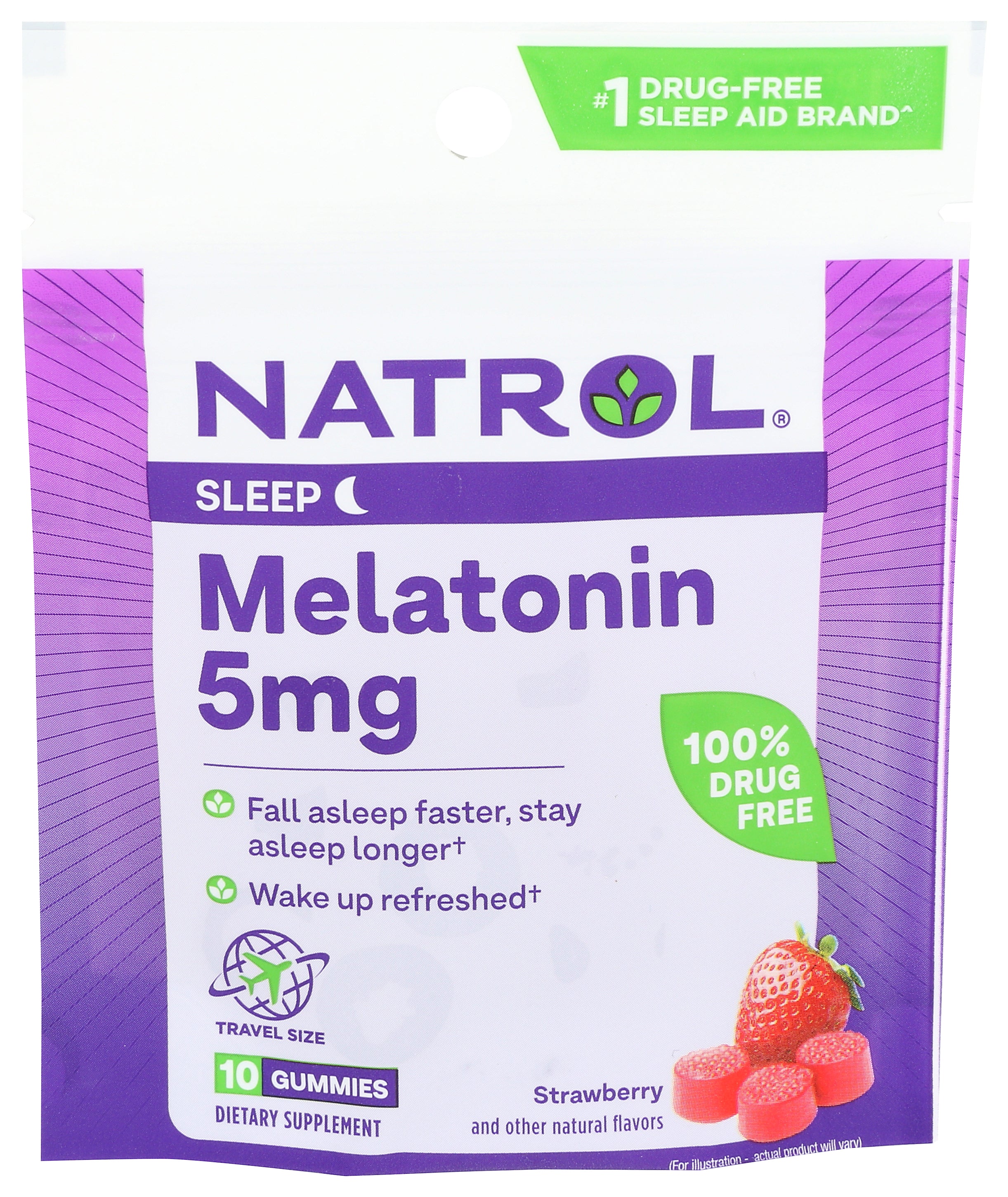 Natrol Melatonin Sleep Aid Travel Pouch Gummies, On-The-Go, Dietary Supplement, Fall Asleep Faster, Stay Asleep Longer, Drug Free and Gelatin Free, 5mg, 10 Gummies per Pouch, 8 Pouches Per Carton - Case of 8