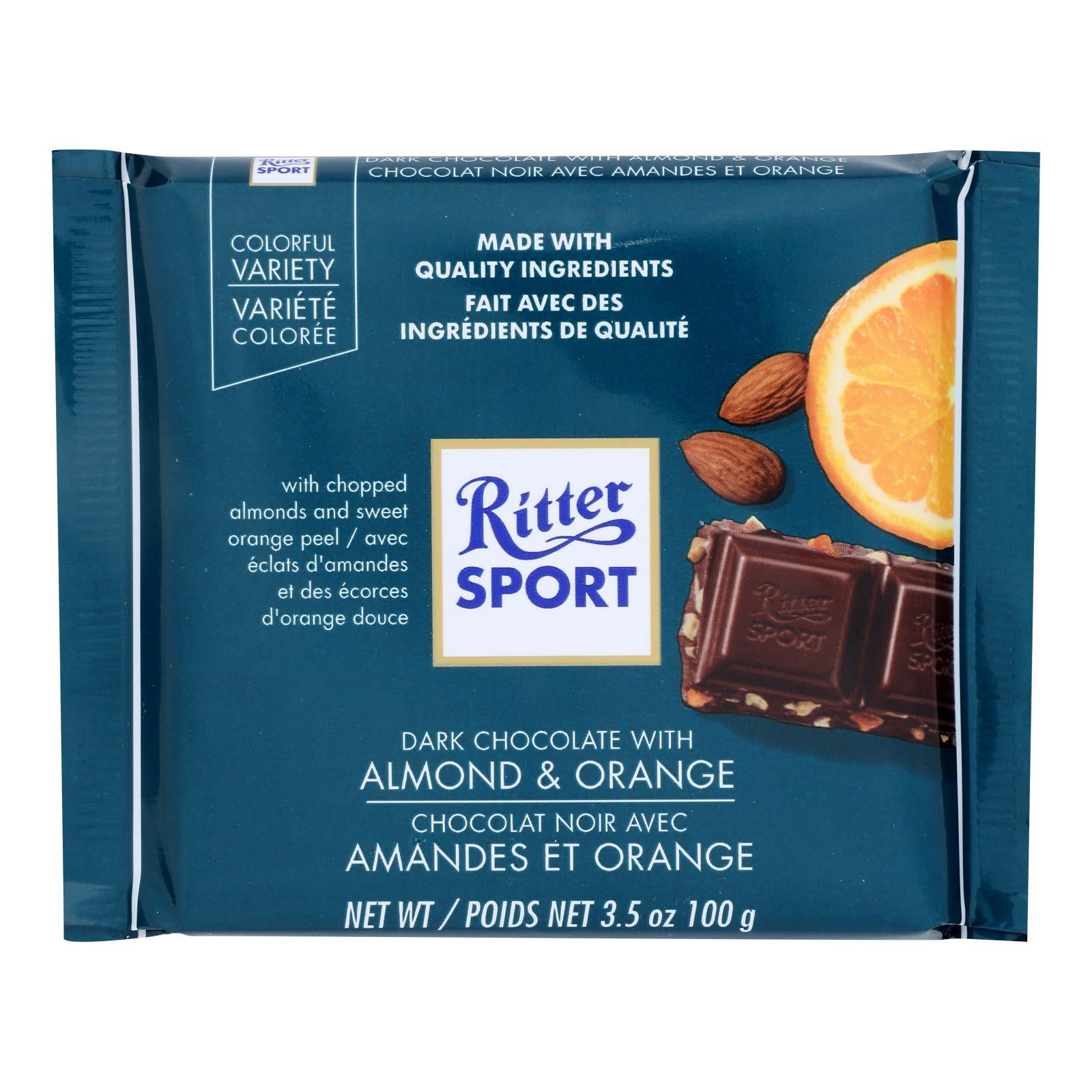 Ritter Sport - Dark Chocolate Almn&orange - Case of 12 - 3.5 OZ