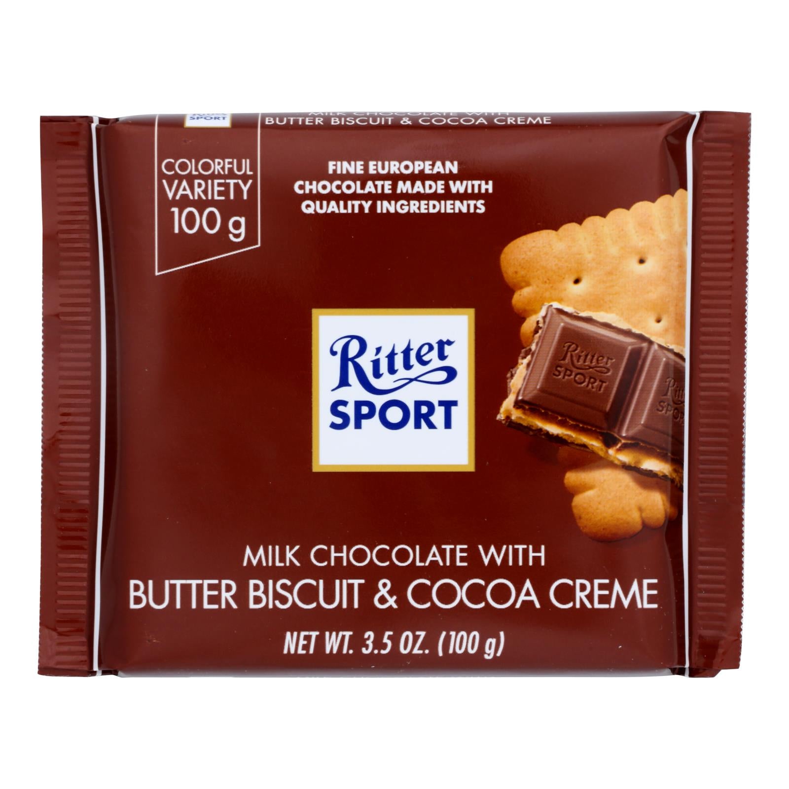 Ritter Sport Chocolate Bar - Milk Chocolate - Butter Biscuit - 3.5 oz Bars - Case of 11