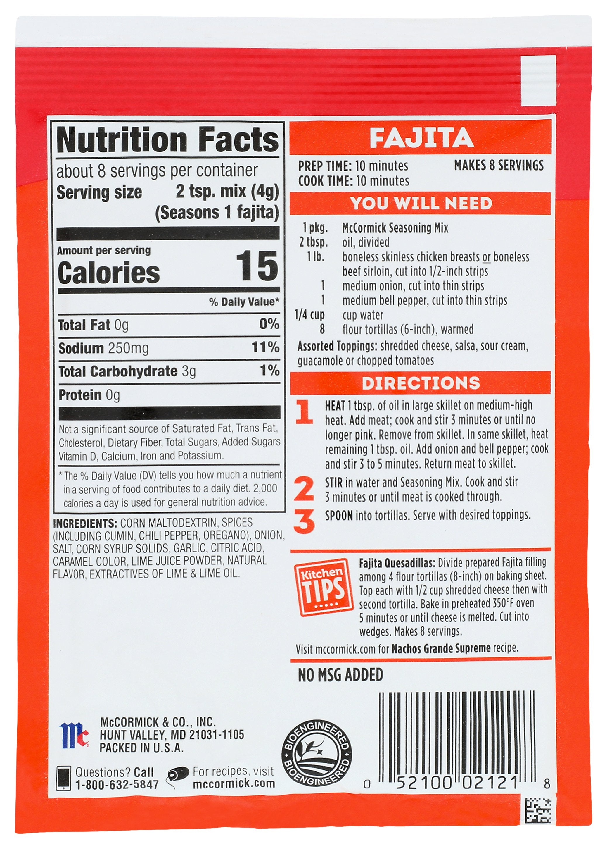 MC CORMICK SEASONING FAJITAS - Case of 12